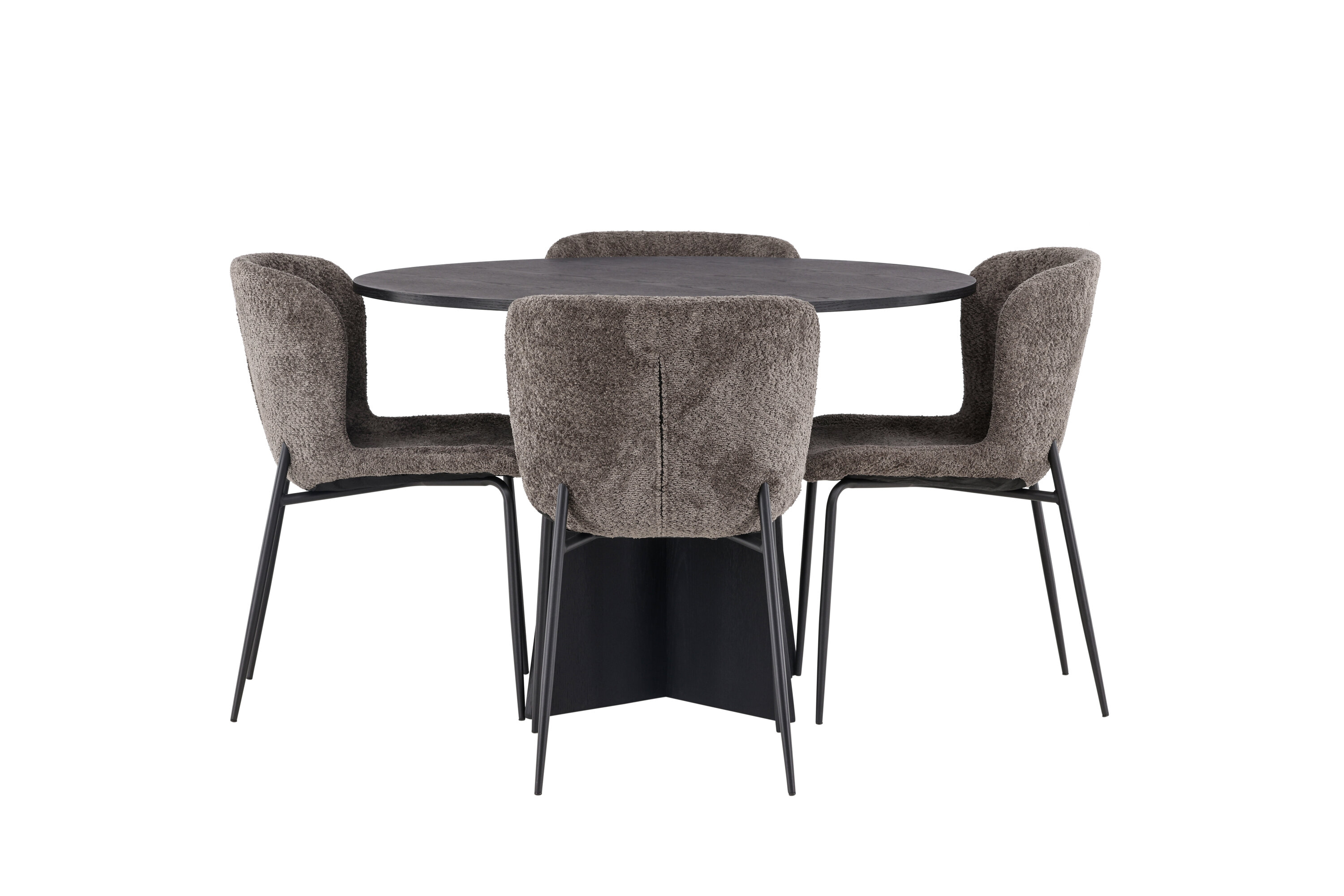 Bootcut, Modesto ensemble repas rond noir, marron Table : ⌀110 Chaise : 54 x 79,5 x 48 cm sur fond clair