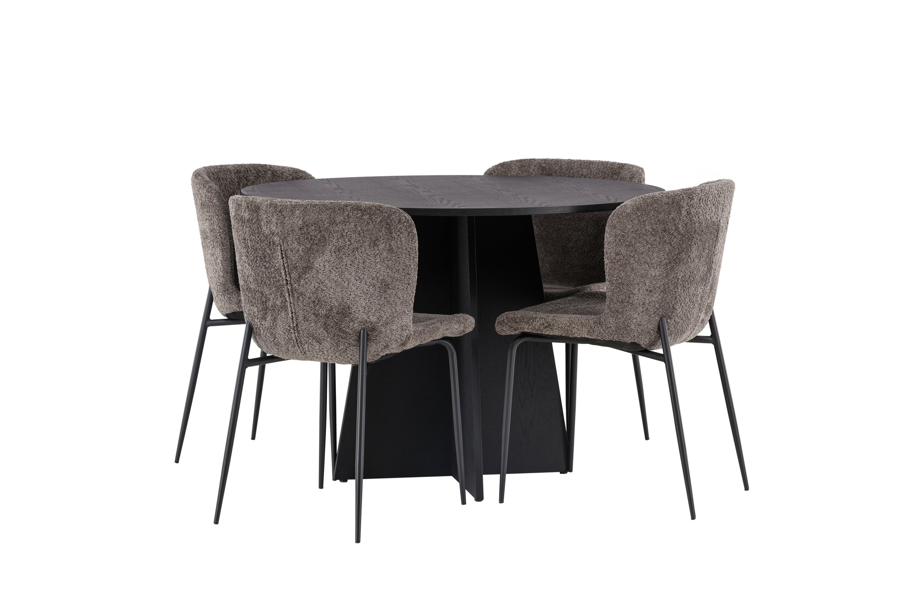 Bootcut, Modesto ensemble repas rond noir, marron Table : ⌀110 Chaise : 54 x 79,5 x 48 cm sur fond clair