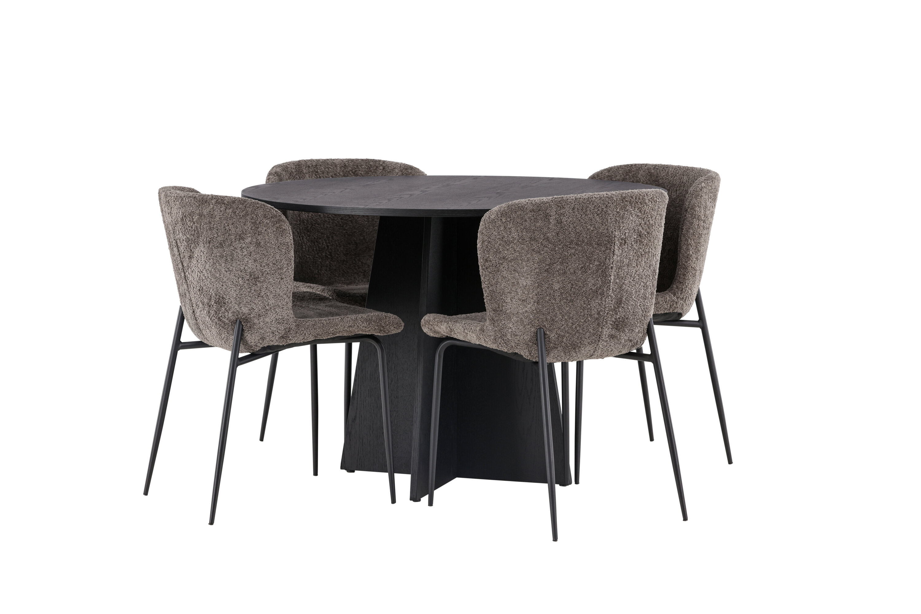 Bootcut, Modesto ensemble repas rond noir, marron Table : ⌀110 Chaise : 54 x 79,5 x 48 cm sur fond clair