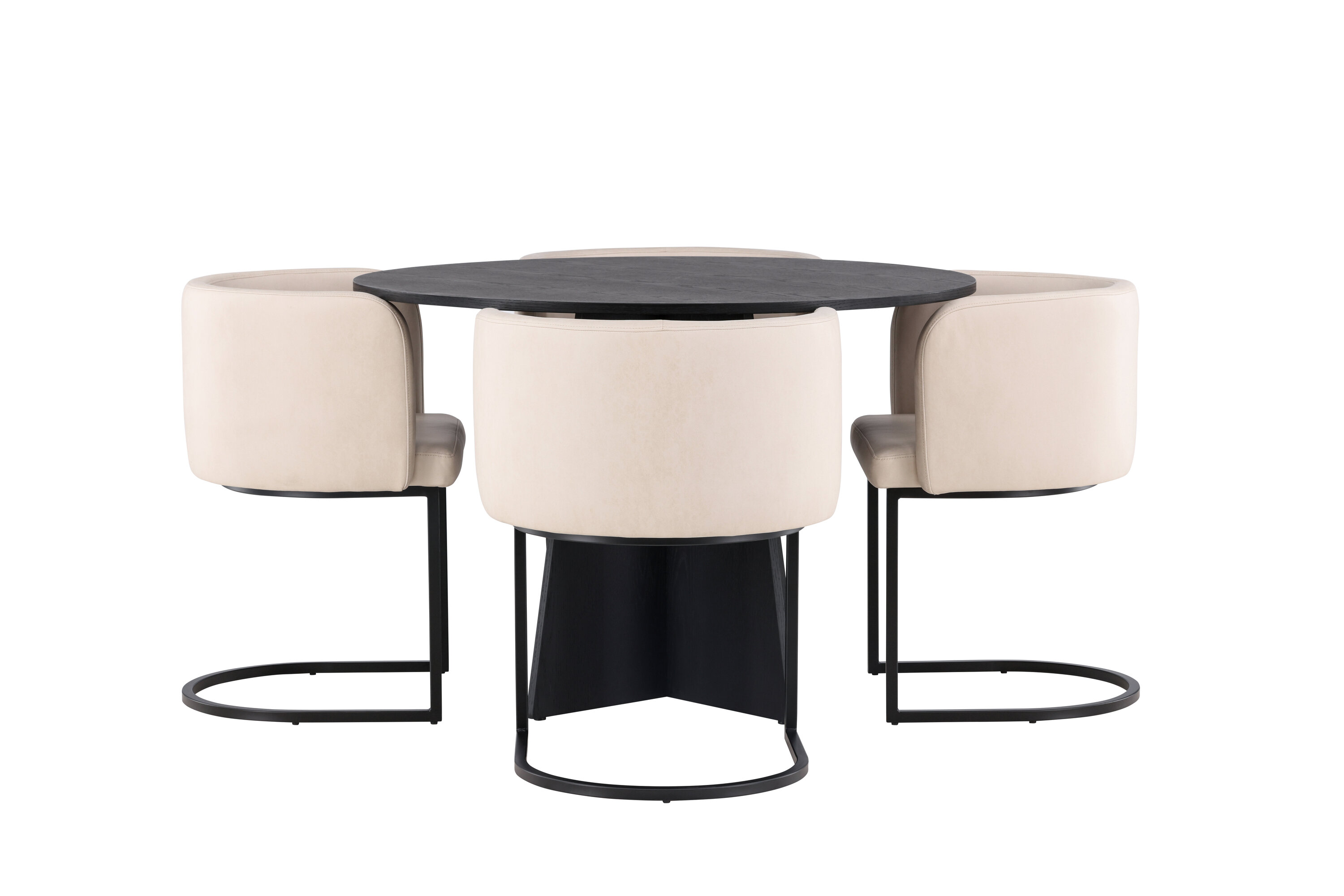 Bootcut, Simrishamn ensemble repas rond noir, beige Table : ⌀110 Chaise : 60 x 75 x 51 cm sur fond clair