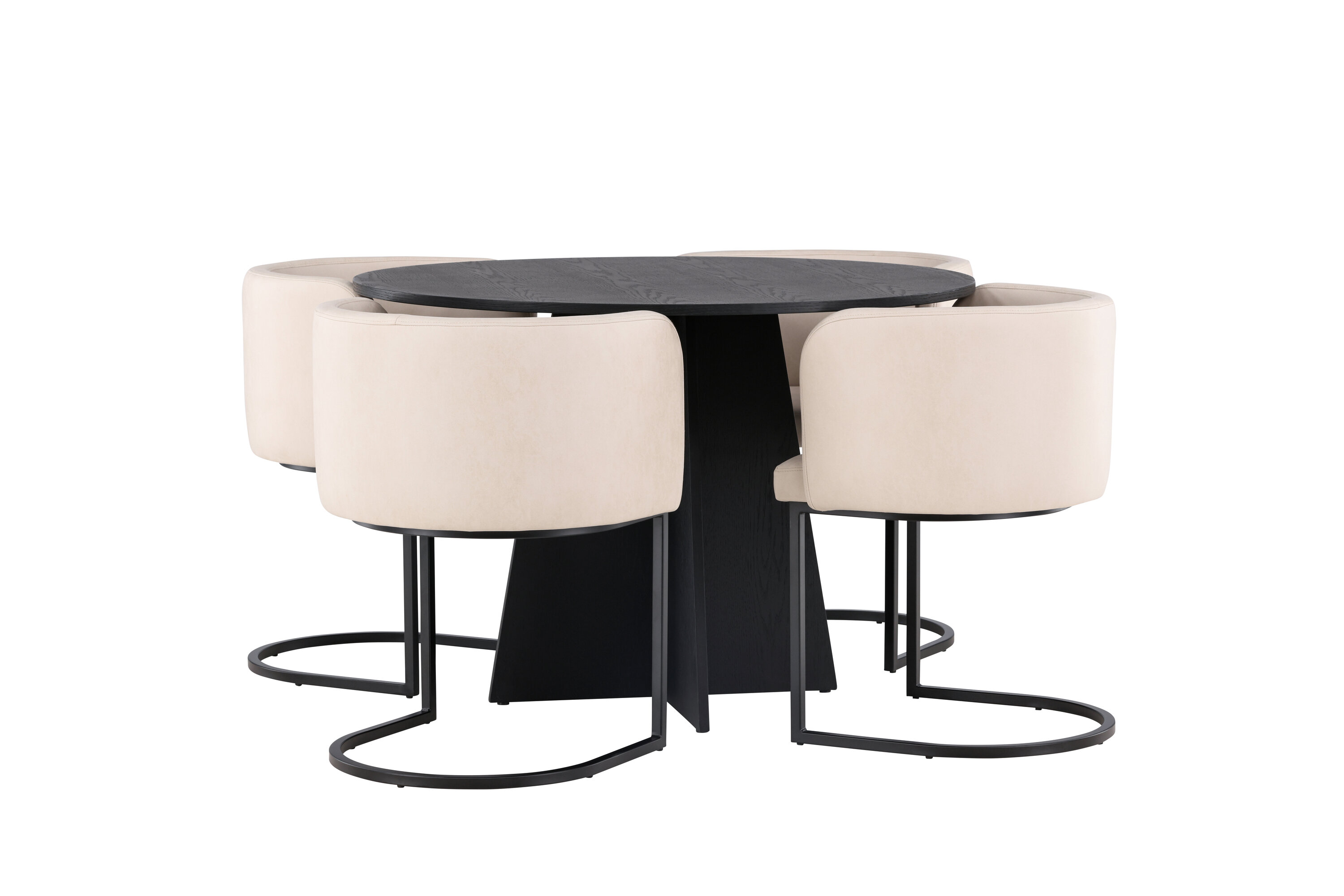 Bootcut, Simrishamn ensemble repas rond noir, beige Table : ⌀110 Chaise : 60 x 75 x 51 cm sur fond clair
