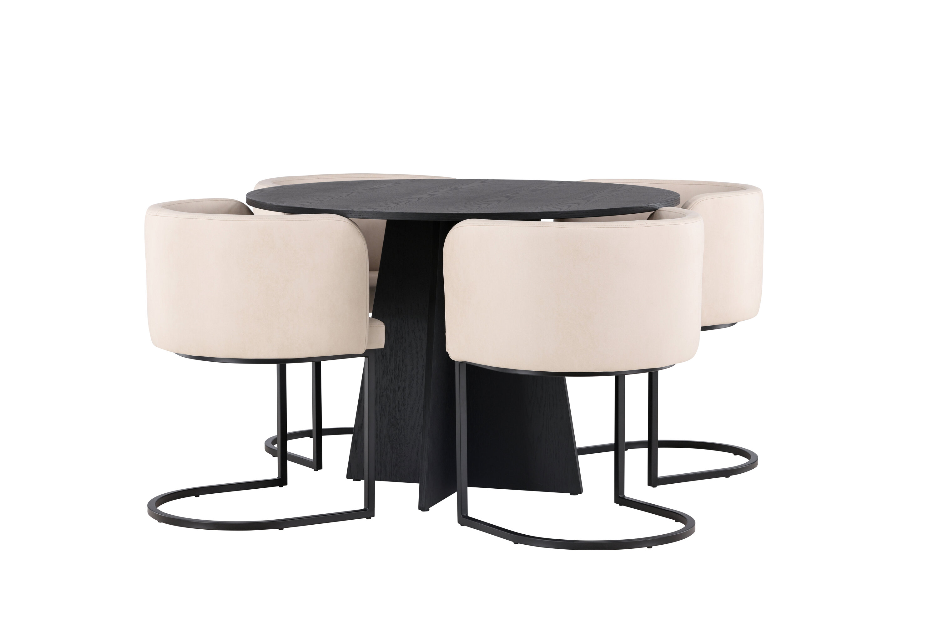 Bootcut, Simrishamn ensemble repas rond noir, beige Table : ⌀110 Chaise : 60 x 75 x 51 cm sur fond clair