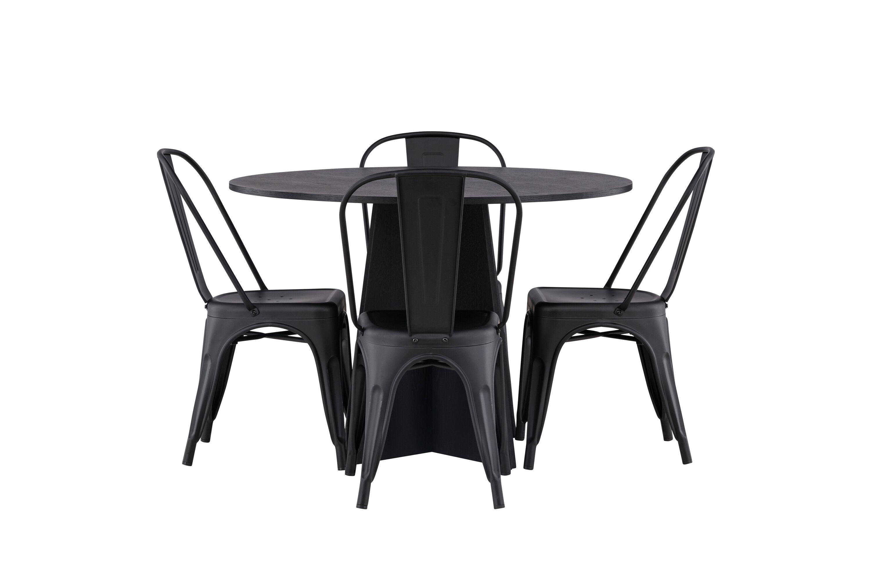 Bootcut, Tempe ensemble repas rond noir Table : ⌀110 Chaise : 53 x 85 x 45 cm sur fond clair