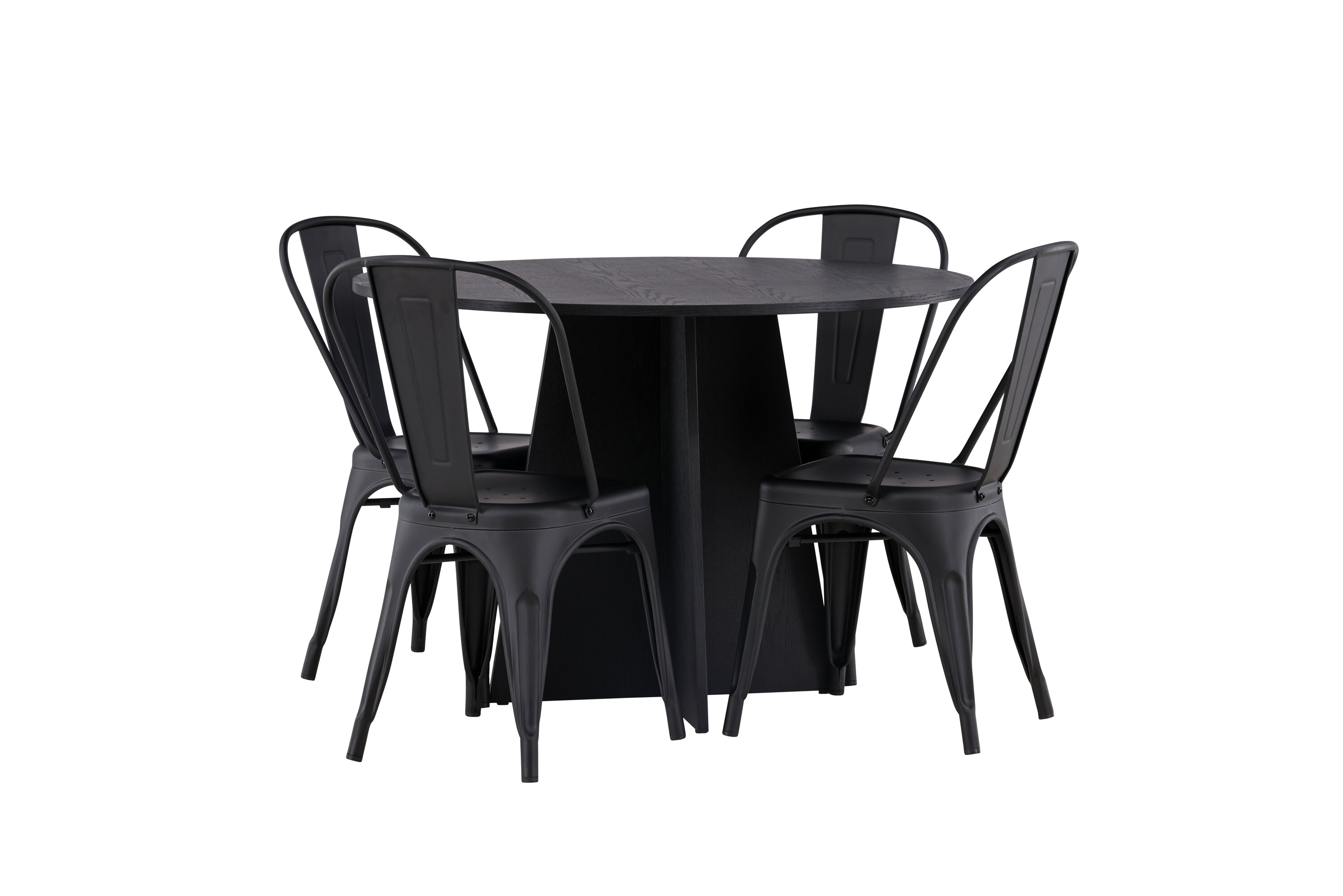 Bootcut, Tempe ensemble repas rond noir Table : ⌀110 Chaise : 53 x 85 x 45 cm sur fond clair
