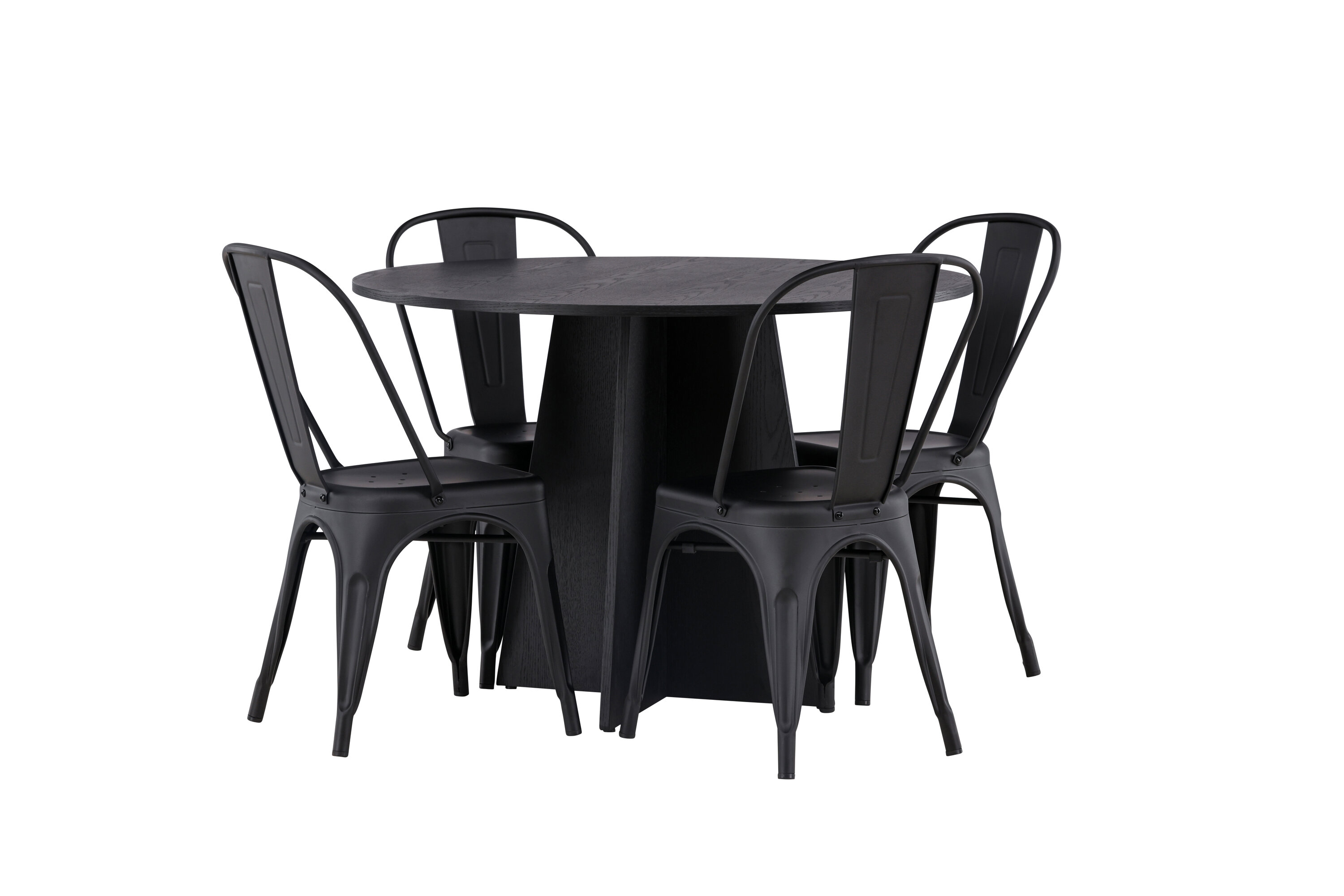 Bootcut, Tempe ensemble repas rond noir Table : ⌀110 Chaise : 53 x 85 x 45 cm sur fond clair
