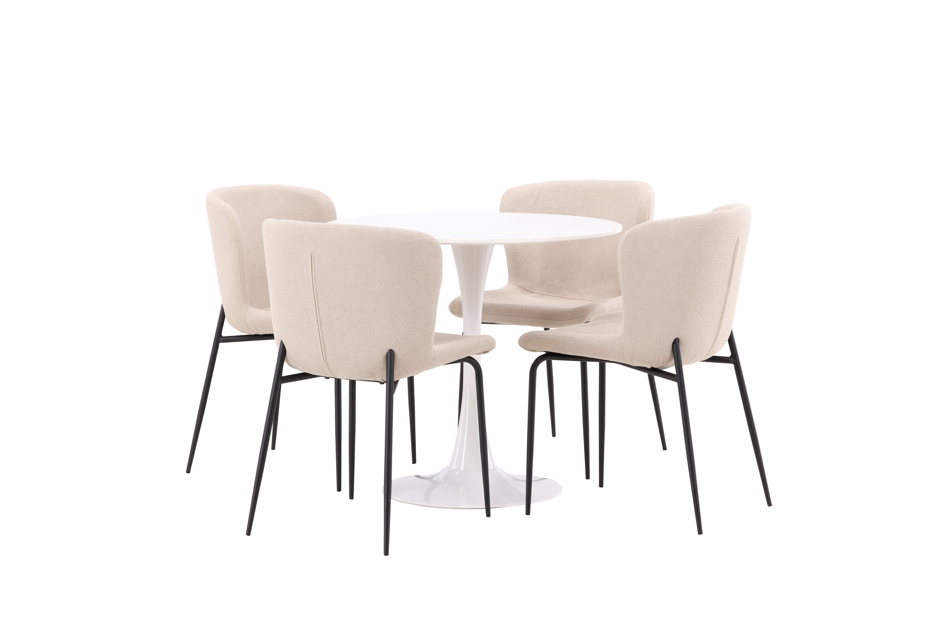 Hamden, Modesto ensemble repas rond blanc, beige, noir sur fond clair