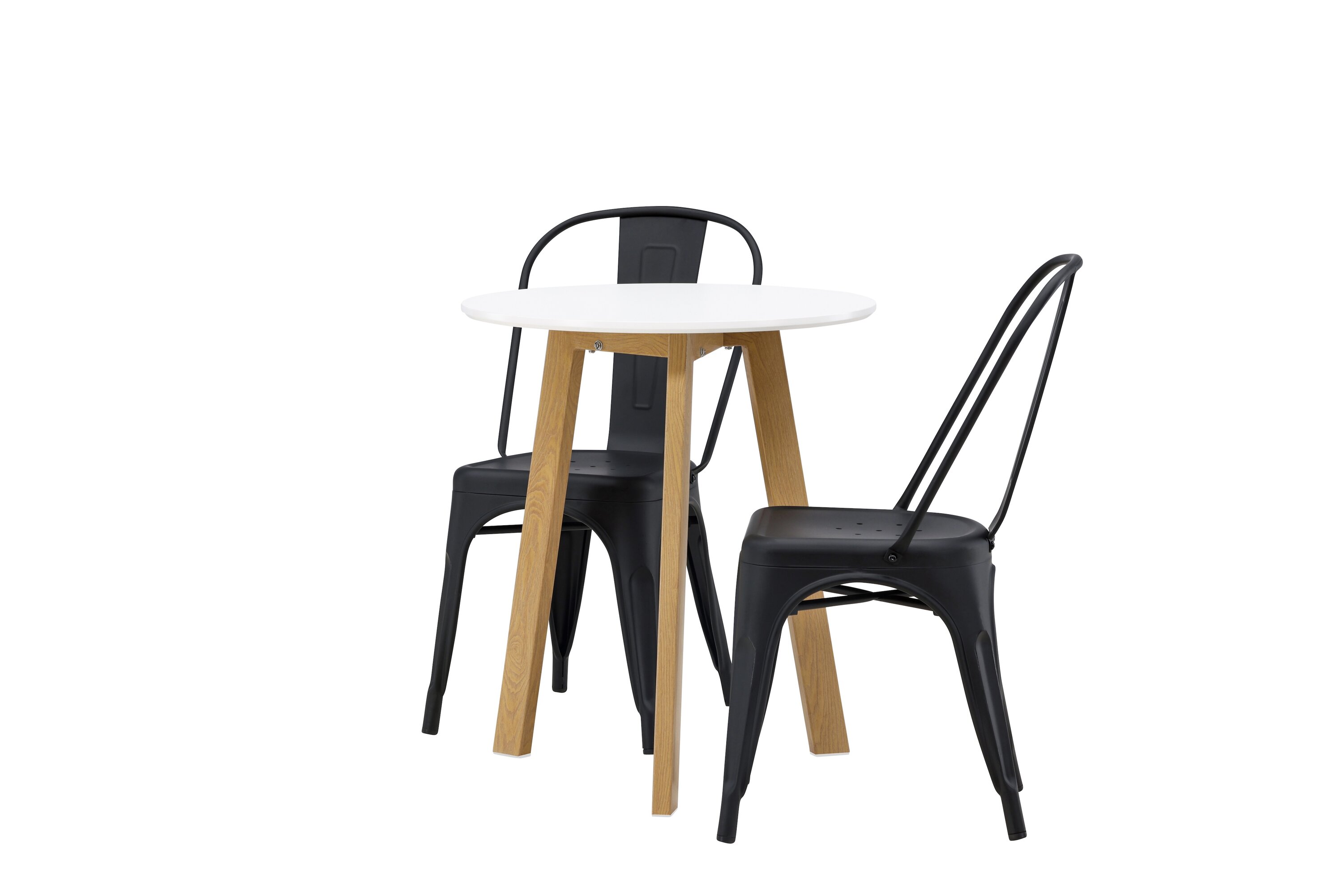 Leonora, Tempe ensemble repas rond naturel, noir, blanc 75 x 65 cm sur fond clair