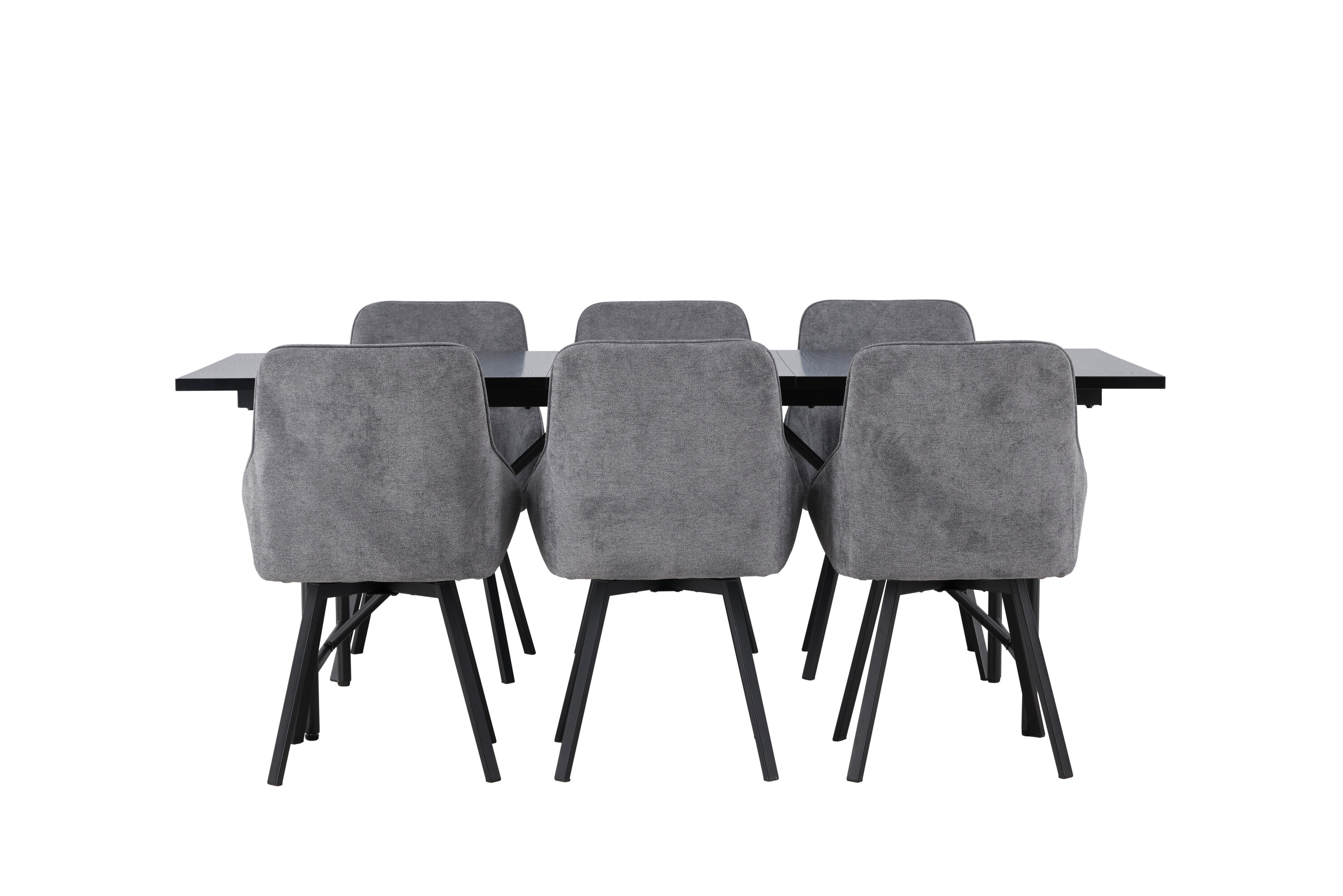 Astrid, Rosie ensemble repas rectangulaire noir, gris Table : 75 x 200 x 90 Chaise : 60 x 88 x 55 cm sur fond clair