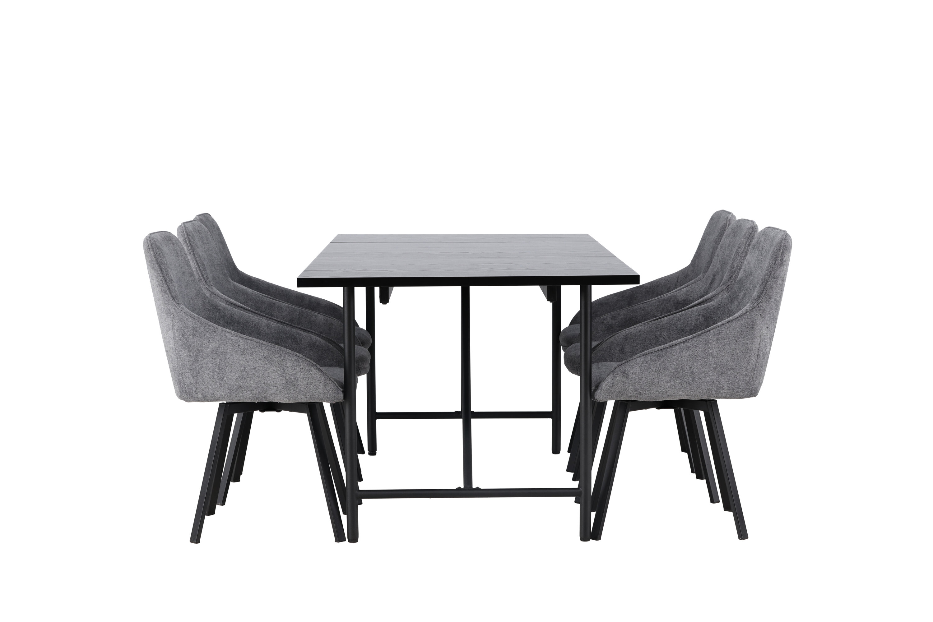 Astrid, Rosie ensemble repas rectangulaire noir, gris Table : 75 x 200 x 90 Chaise : 60 x 88 x 55 cm sur fond clair