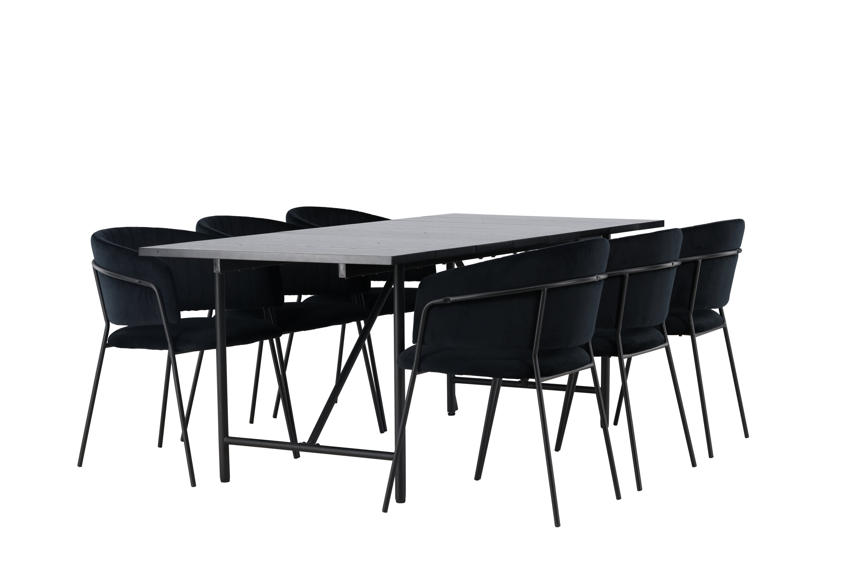 Astrid, Selma ensemble repas rectangulaire noir Table : 75 x 200 x 90 Chaise : 58 x 82 x 54 cm sur fond clair