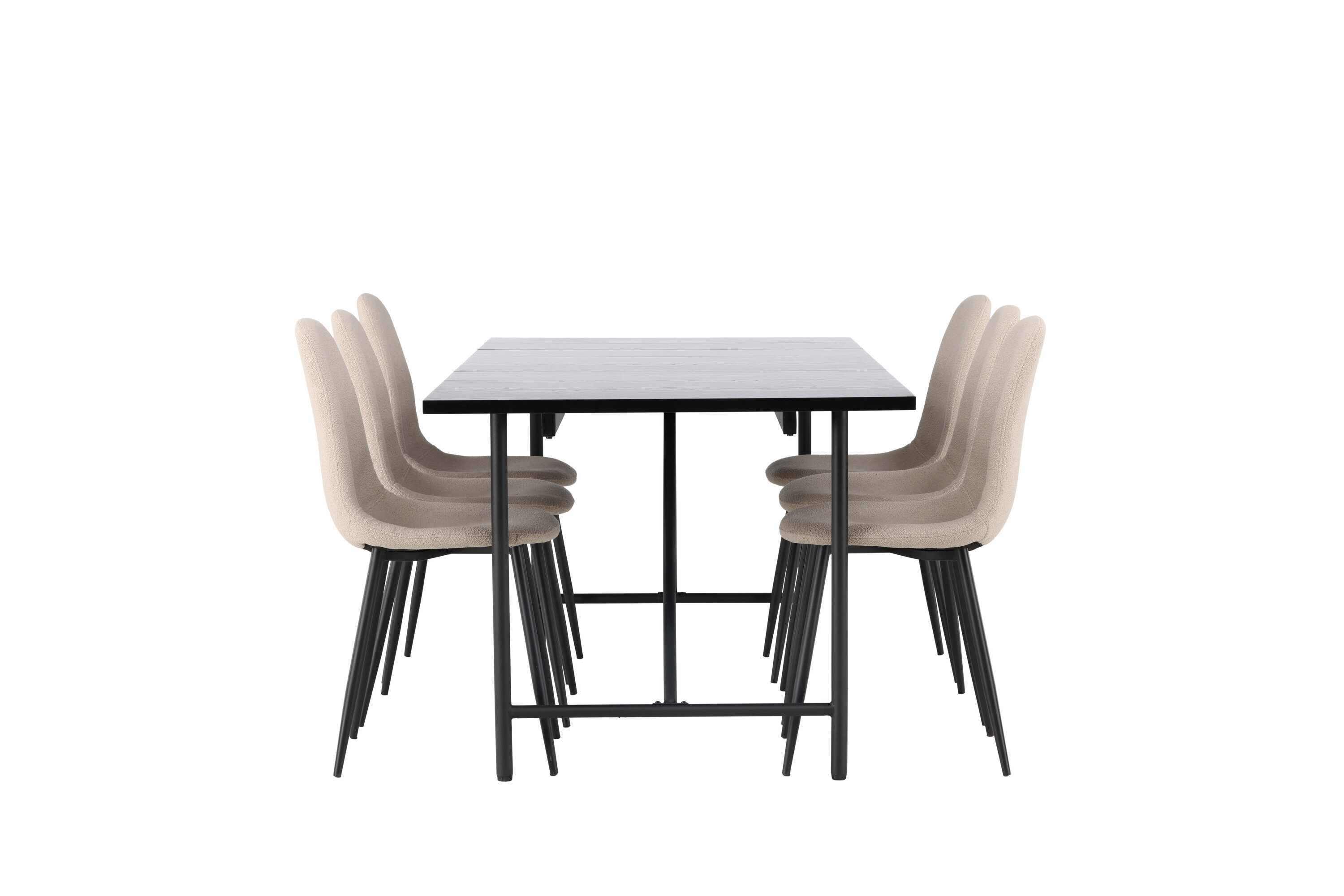 Astrid, Polar ensemble repas rectangulaire noir, beige Table : 75 x 200 x 90 Chaise : 52 x 90 x 45 cm sur fond clair