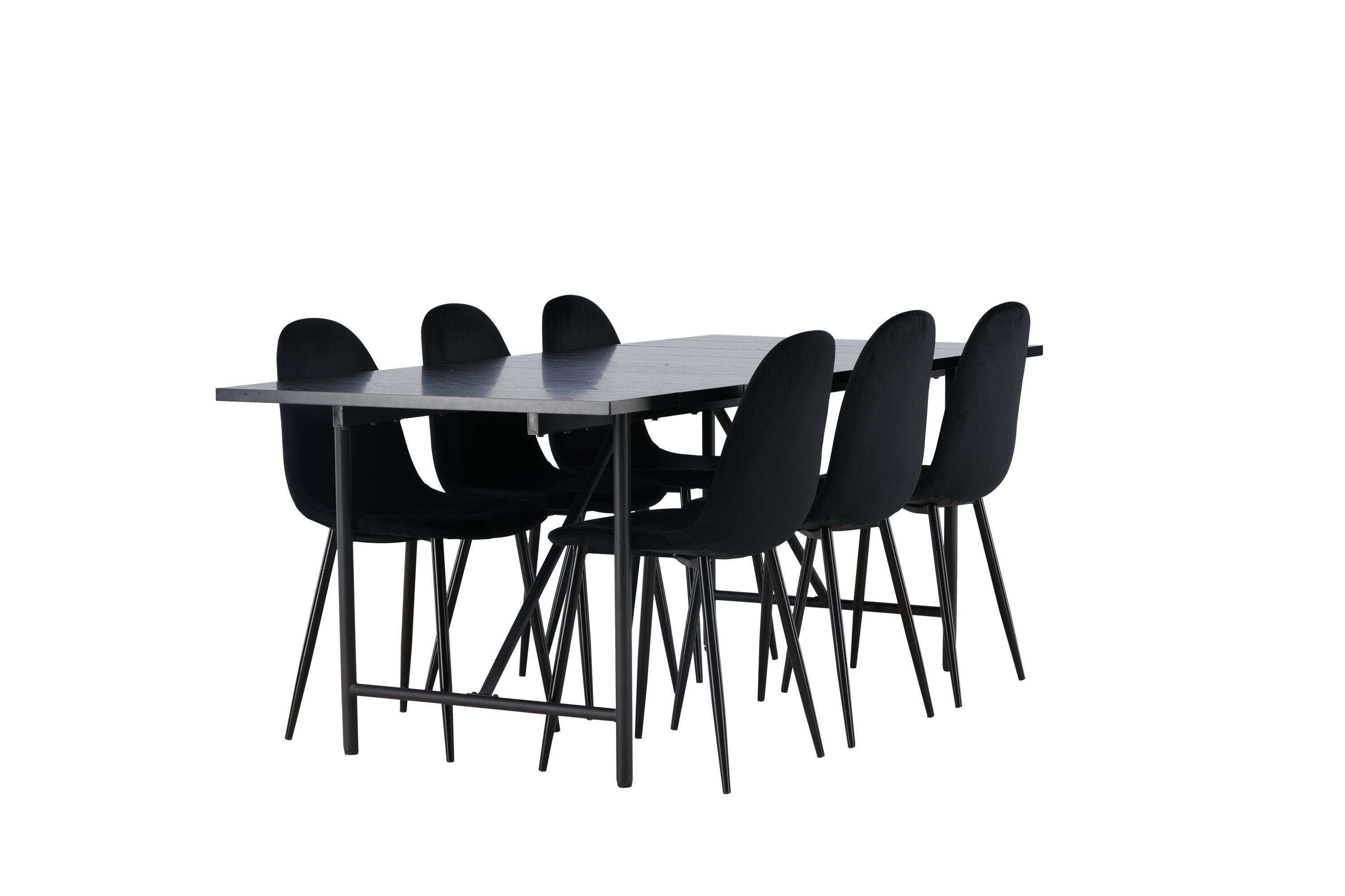 Astrid, Polar ensemble repas rectangulaire noir Table : 75 x 200 x 90 Chaise : 53,3 x 88 x 44 cm sur fond clair