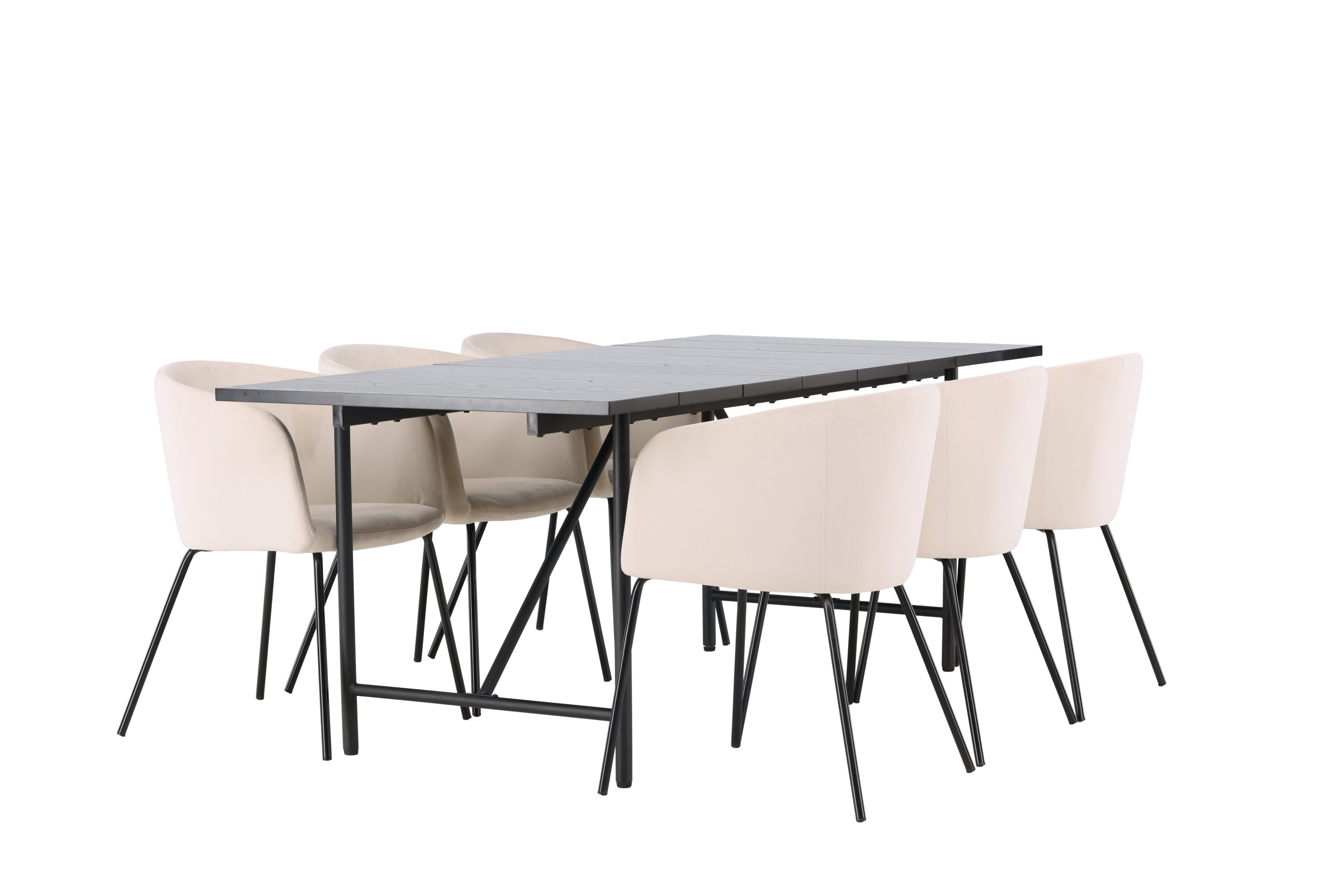Astrid, Berit ensemble repas rectangulaire noir, beige Table : 75 x 200 x 90 Chaise : 55 x 78 x 55 cm sur fond clair