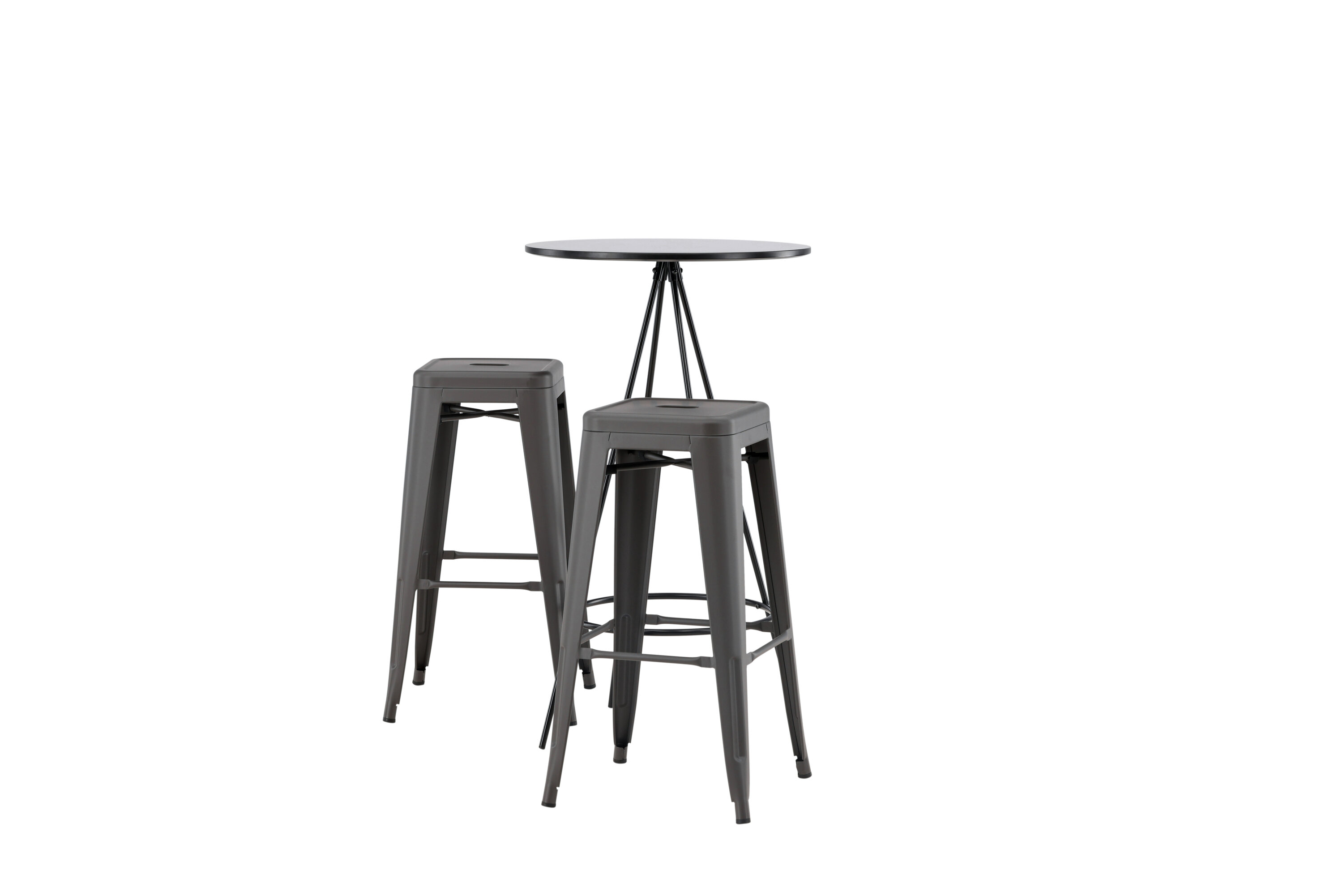 Bistro, Tempe ensemble repas rond noir, gris foncé Table : ⌀60 Chaise : 43 x 76 x 43 cm sur fond clair