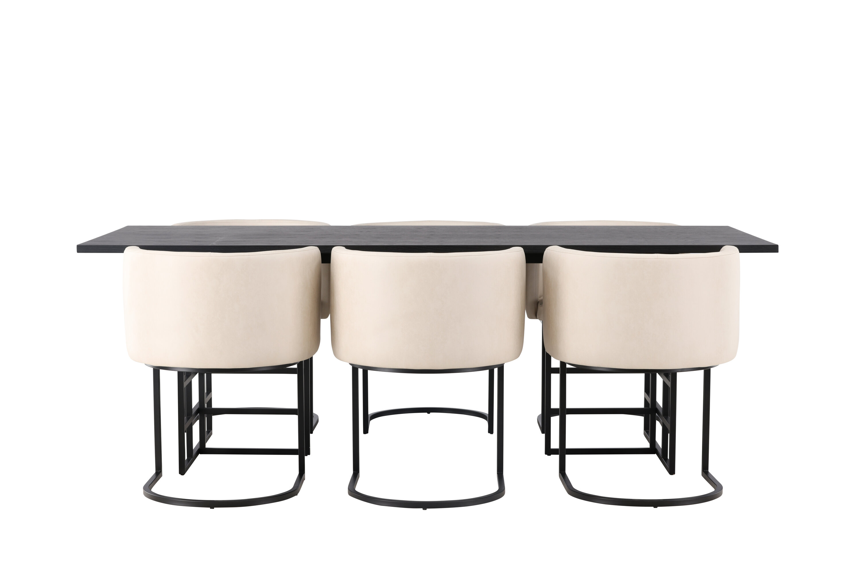 Ystad, Simrishamn ensemble repas rectangulaire noir, beige Table : 75 x 220 x 100 Chaise : 60 x 75 x 51 cm sur fond clair