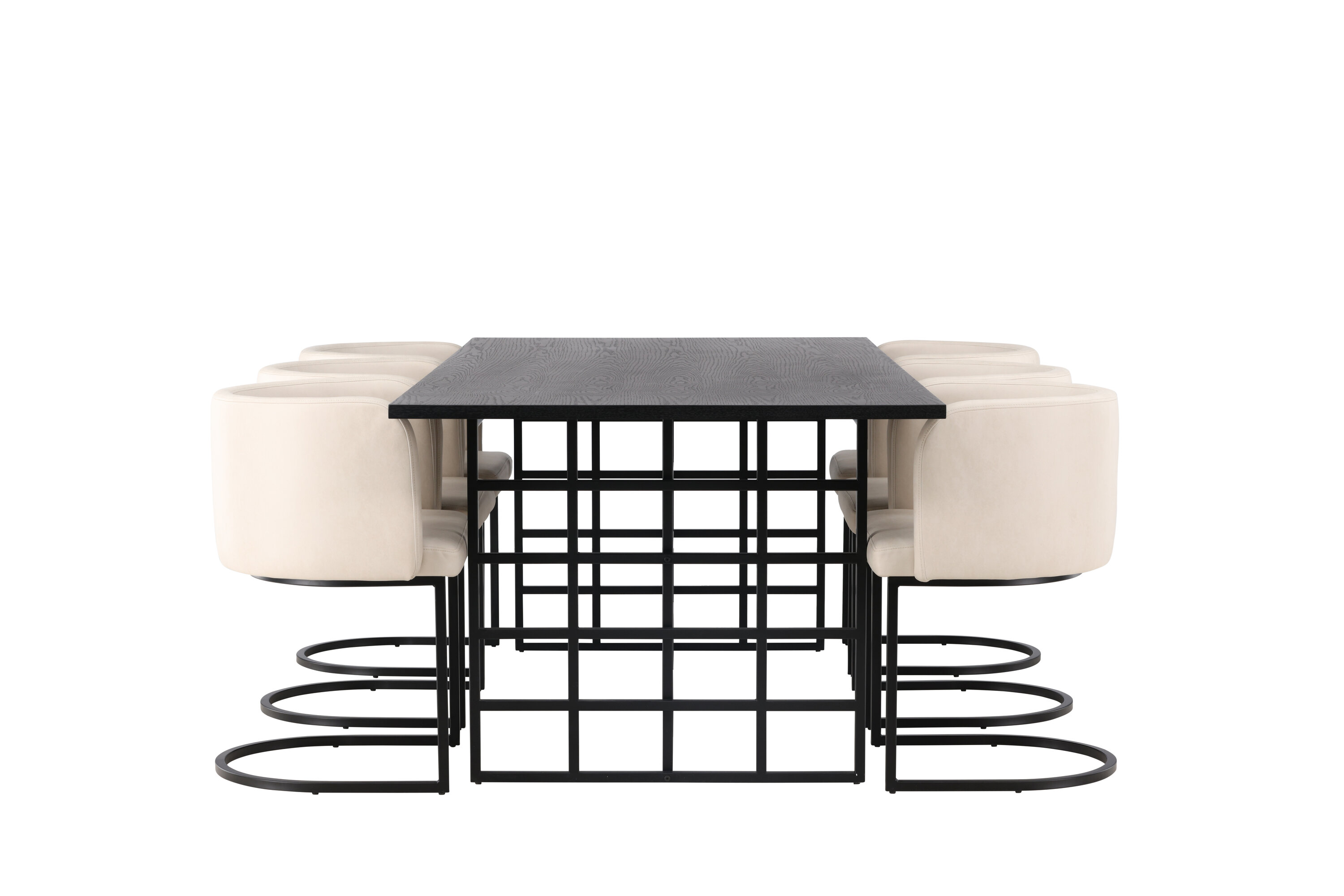 Ystad, Simrishamn ensemble repas rectangulaire noir, beige Table : 75 x 220 x 100 Chaise : 60 x 75 x 51 cm sur fond clair