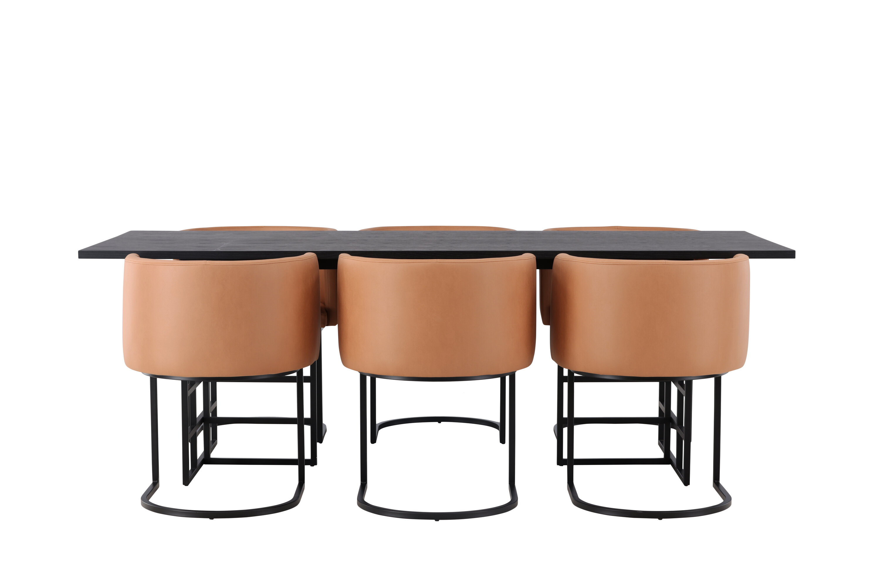 Ystad, Simrishamn ensemble repas rectangulaire noir, marron Table : 75 x 220 x 100 Chaise : 60 x 75 x 51 cm sur fond clair
