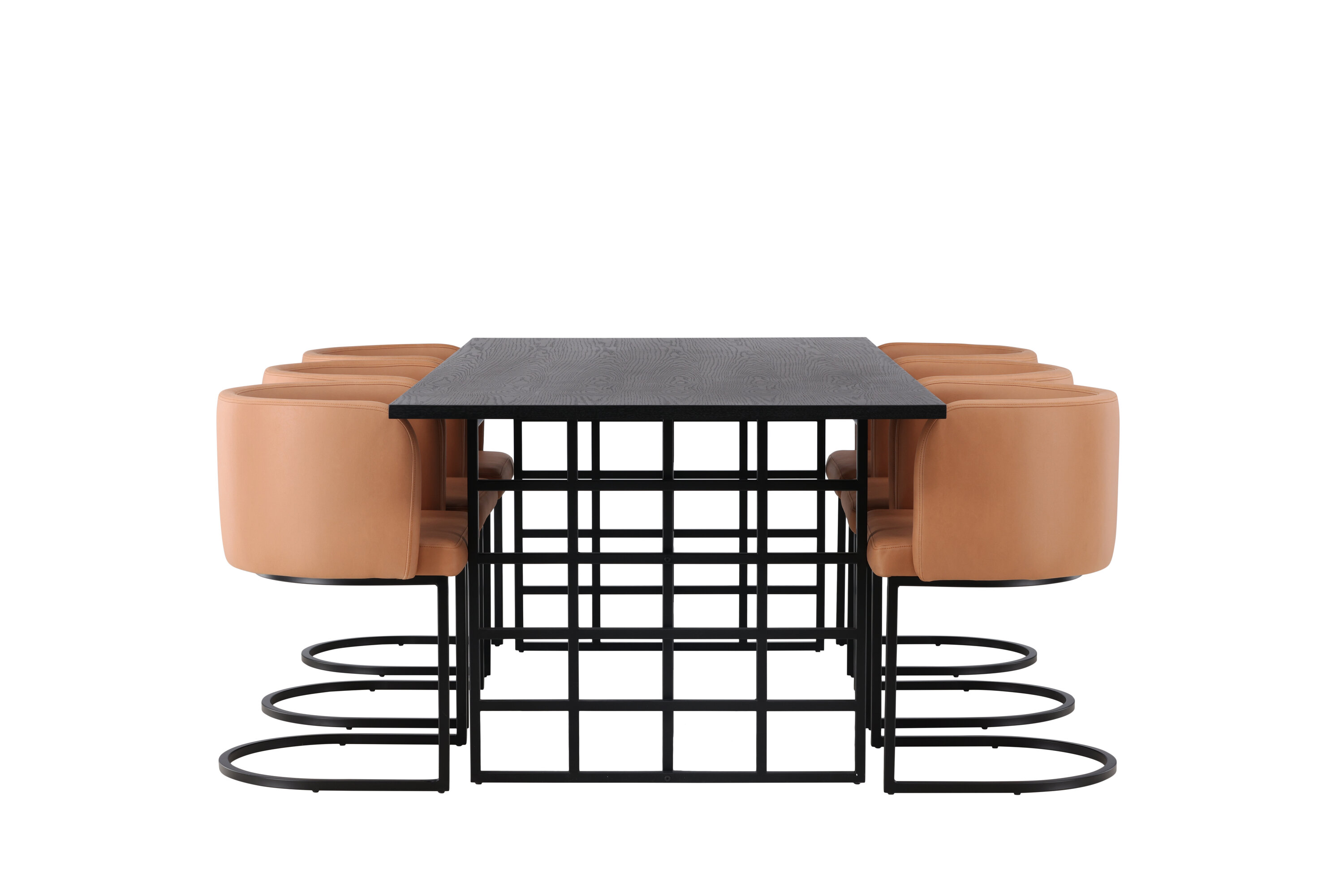 Ystad, Simrishamn ensemble repas rectangulaire noir, marron Table : 75 x 220 x 100 Chaise : 60 x 75 x 51 cm sur fond clair