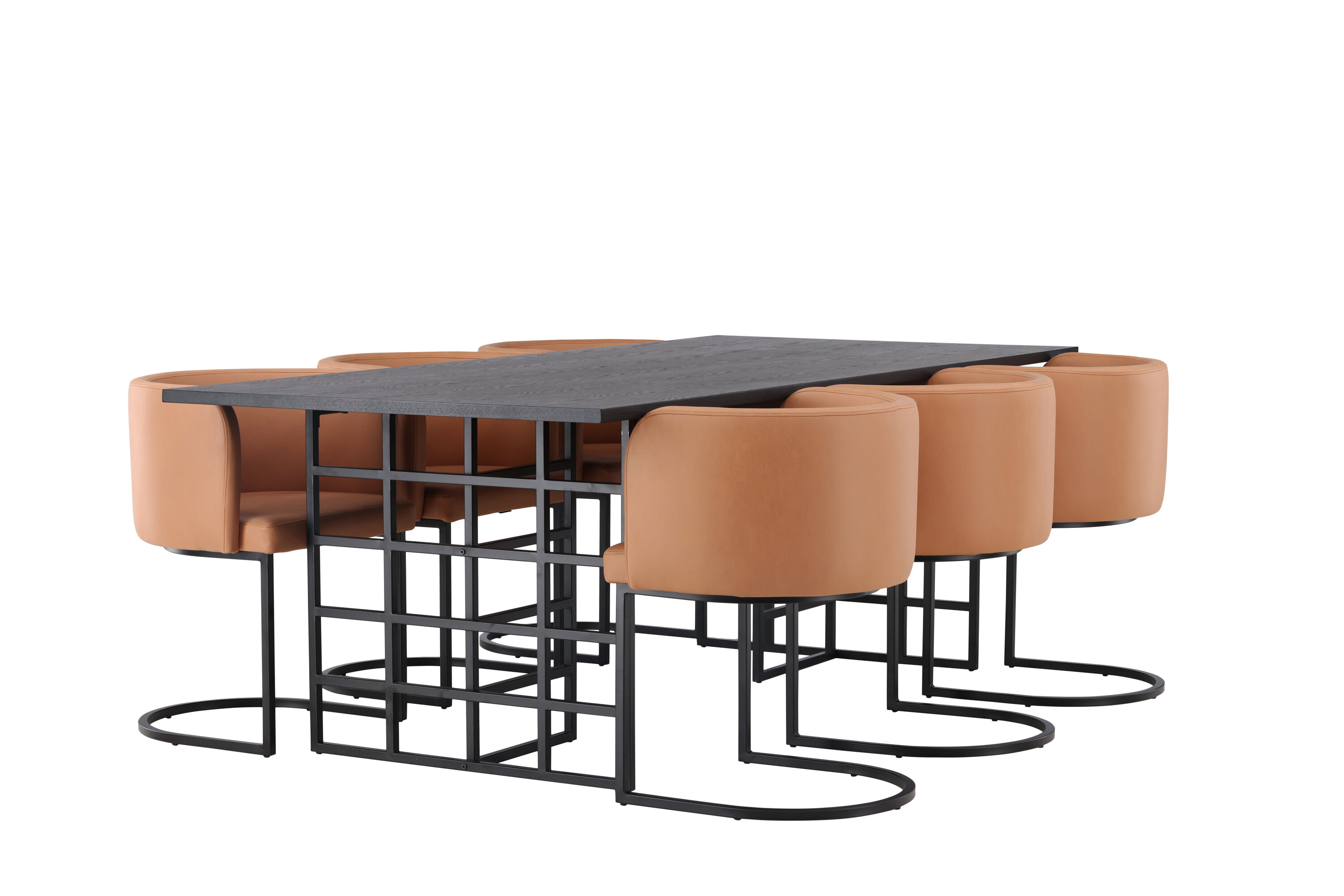 Ystad, Simrishamn ensemble repas rectangulaire noir, marron Table : 75 x 220 x 100 Chaise : 60 x 75 x 51 cm sur fond clair