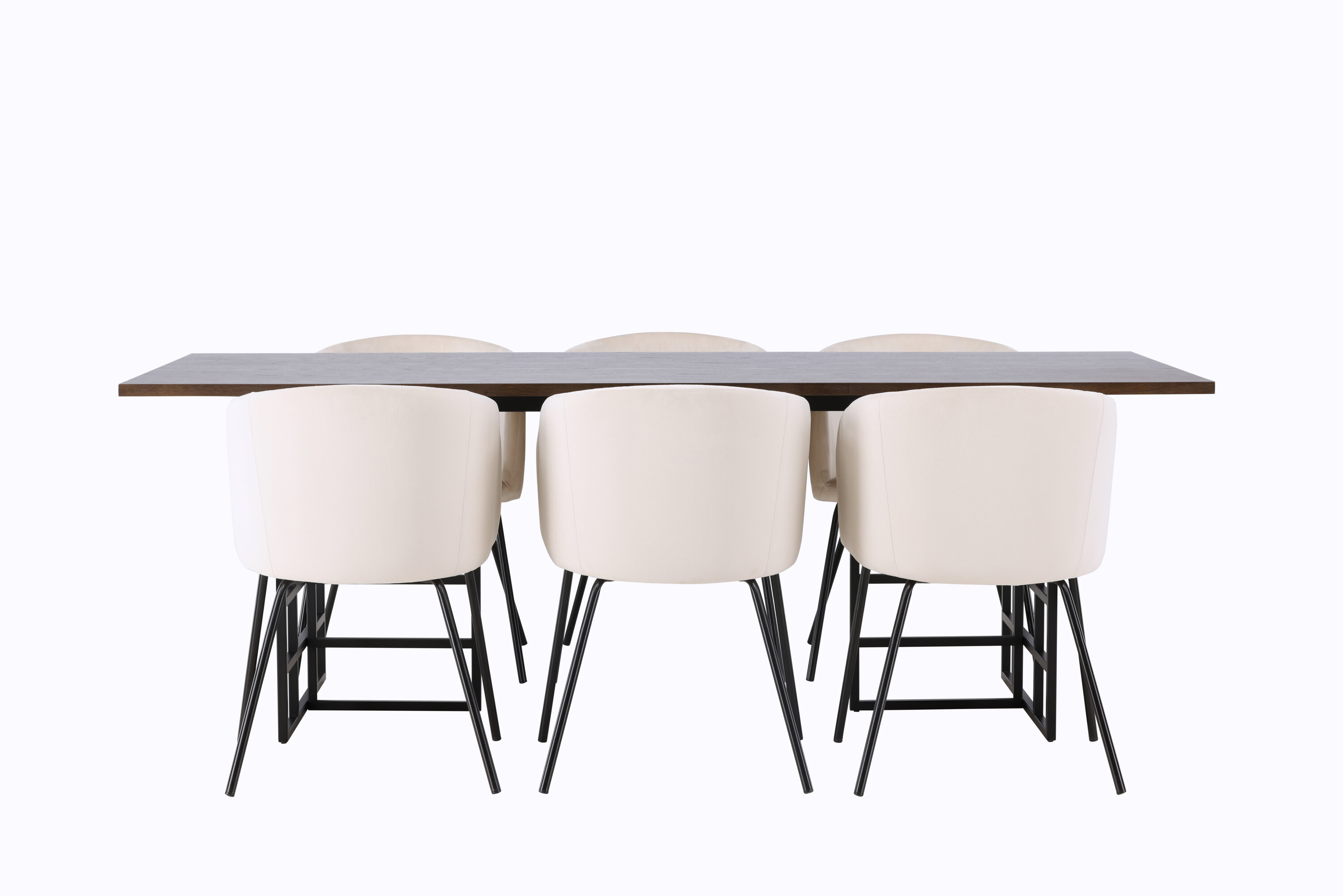 Ystad, Berit ensemble repas rectangulaire moka, beige, noir Table : 75 x 220 x 100 Chaise : 55 x 78 x 55 cm sur fond clair