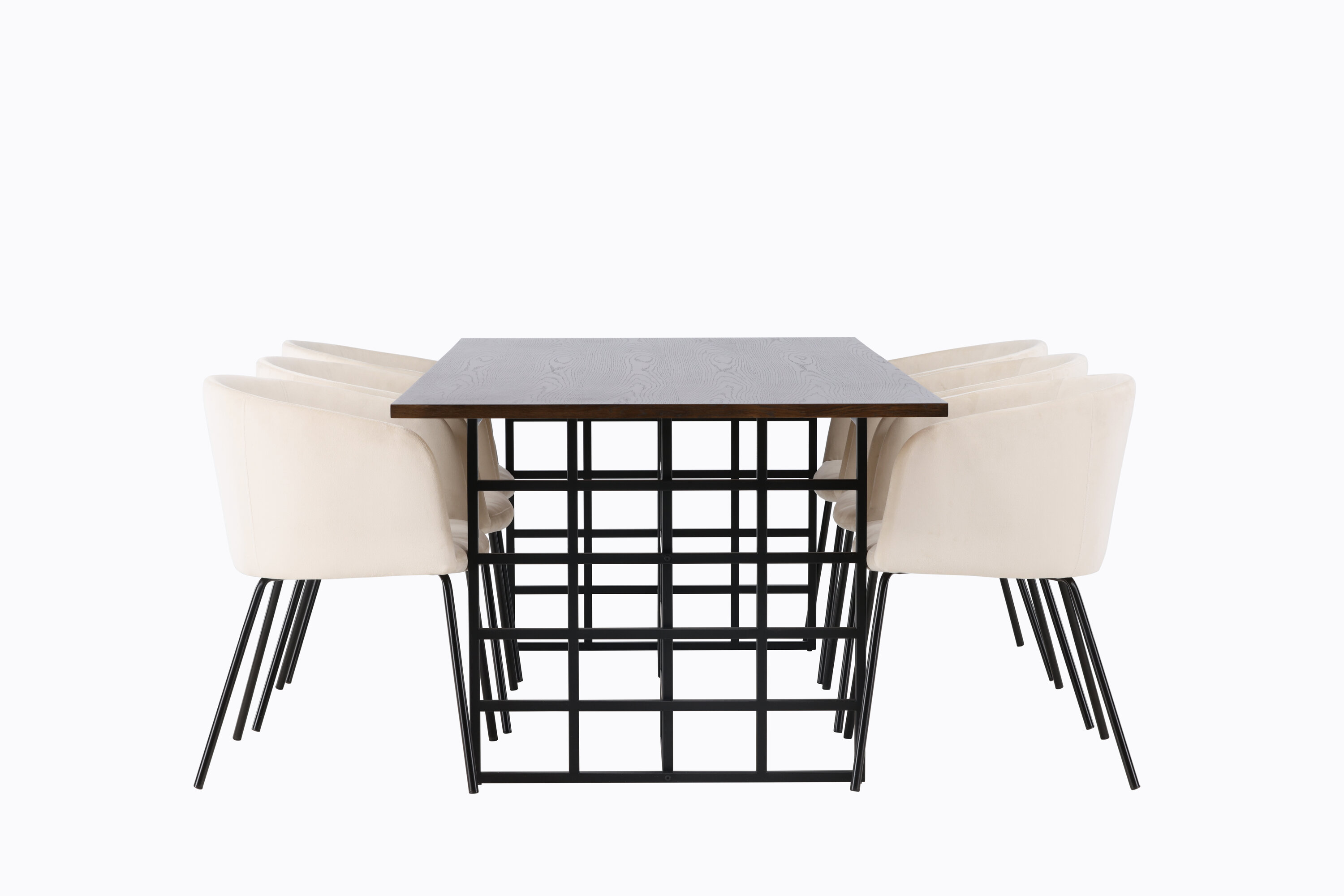 Ystad, Berit ensemble repas rectangulaire moka, beige, noir Table : 75 x 220 x 100 Chaise : 55 x 78 x 55 cm sur fond clair