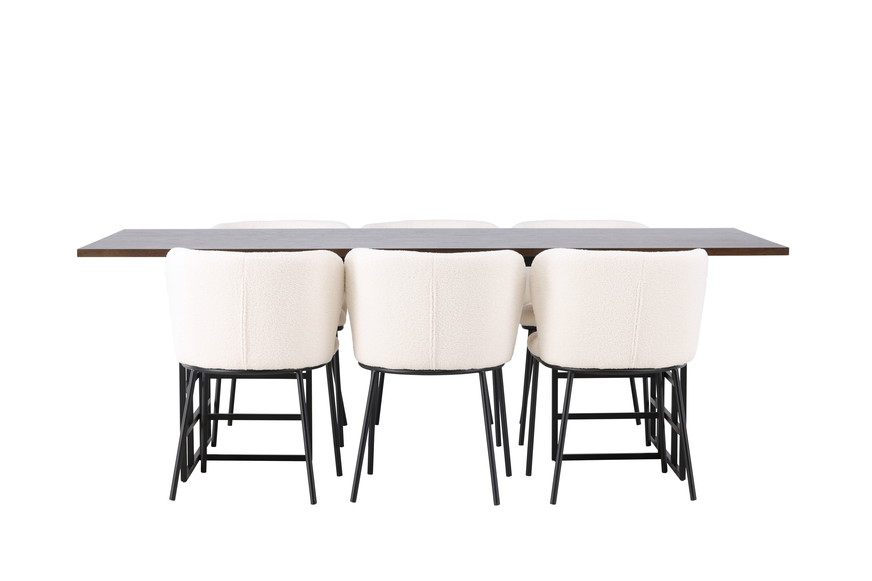 Ystad, Edina ensemble repas rectangulaire moka, noir, blanc Table : 75 x 220 x 100 Chaise : 56 x 76 x 55 cm sur fond clair