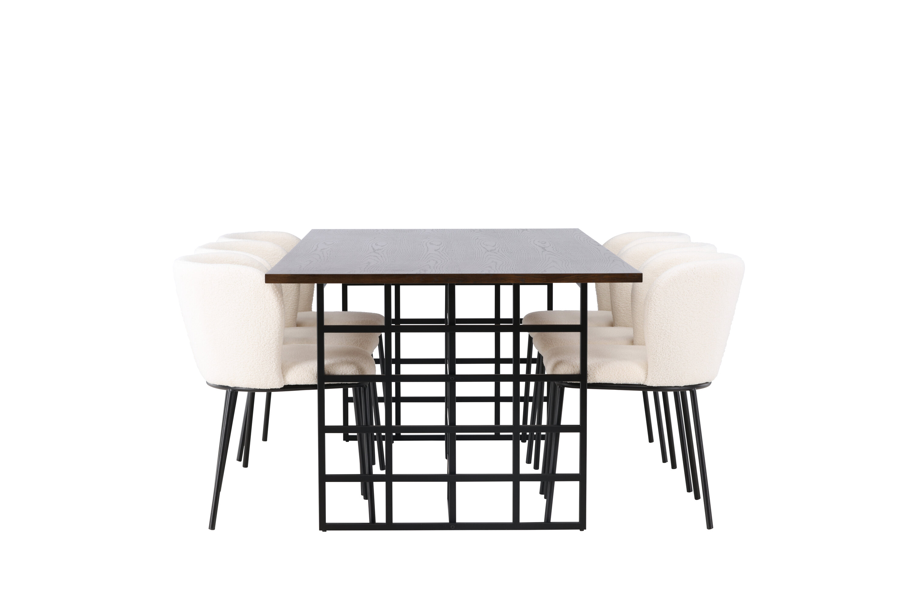 Ystad, Edina ensemble repas rectangulaire moka, noir, blanc Table : 75 x 220 x 100 Chaise : 56 x 76 x 55 cm sur fond clair