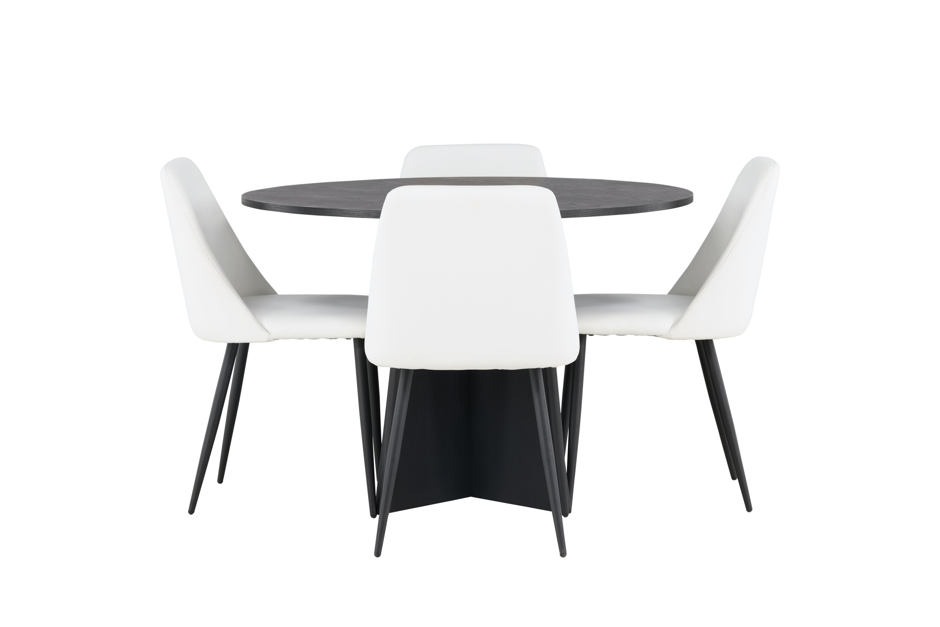 Bootcut, Night ensemble repas rond noir, blanc Table : ⌀110 Chaise : 56 x 87 x 49 cm sur fond clair