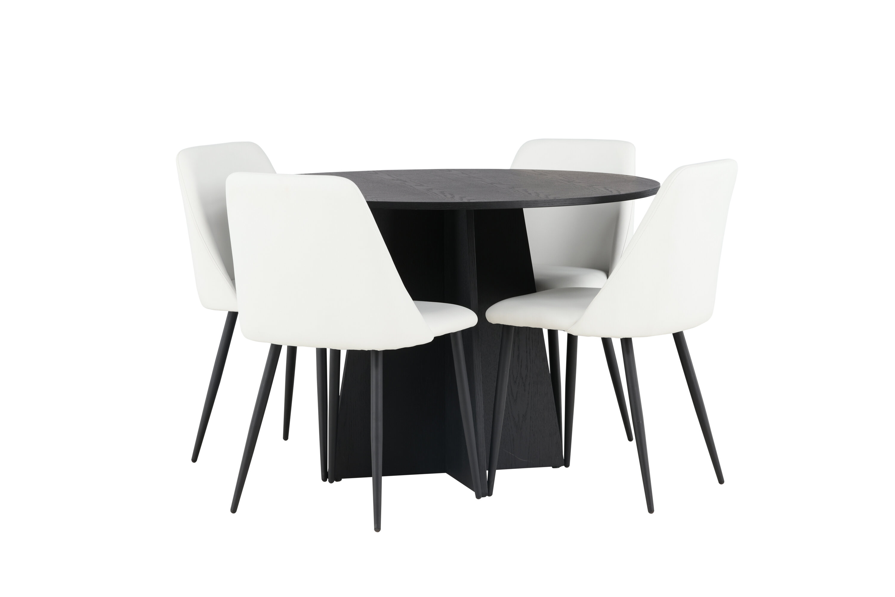 Bootcut, Night ensemble repas rond noir, blanc Table : ⌀110 Chaise : 56 x 87 x 49 cm sur fond clair