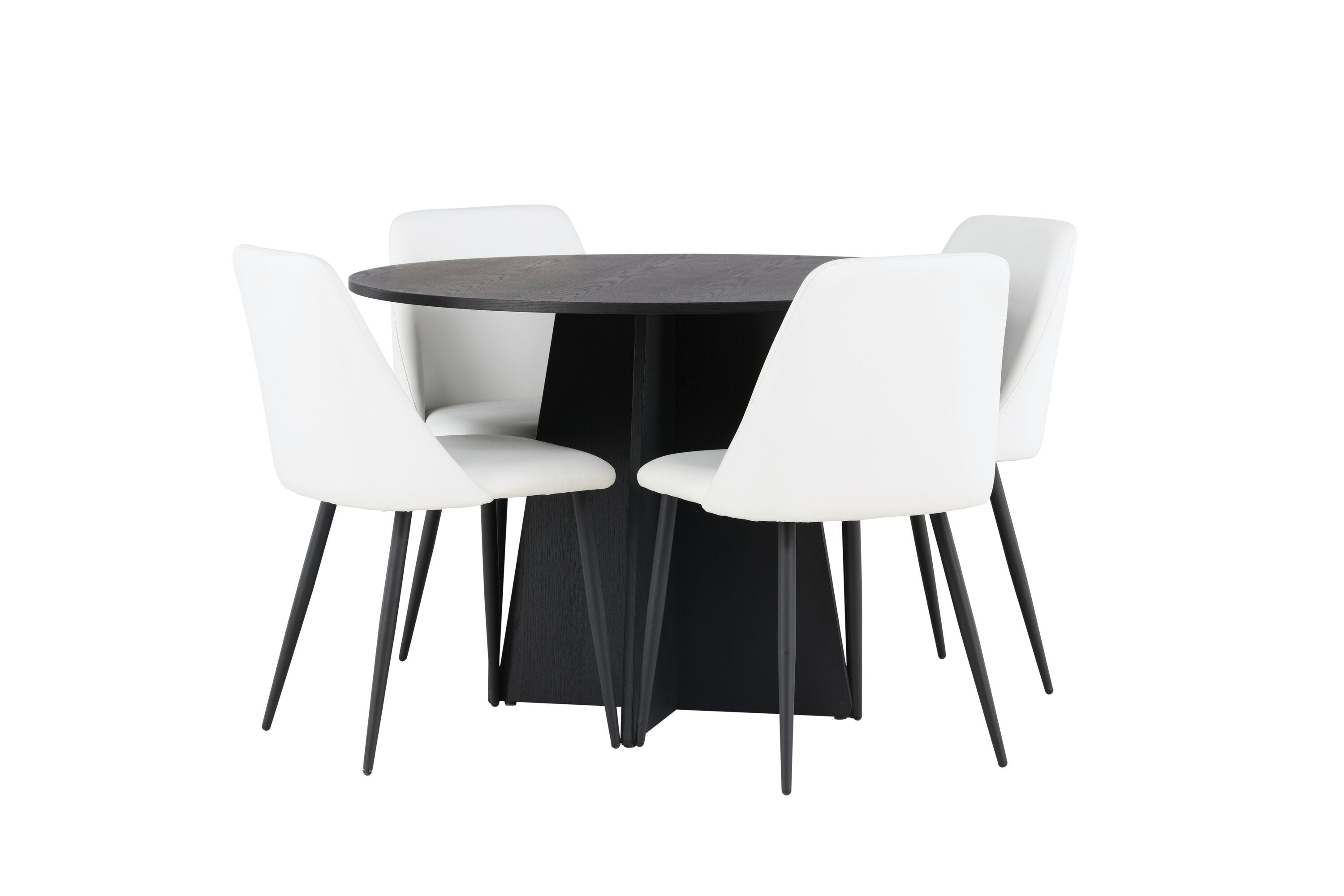 Bootcut, Night ensemble repas rond noir, blanc Table : ⌀110 Chaise : 56 x 87 x 49 cm sur fond clair