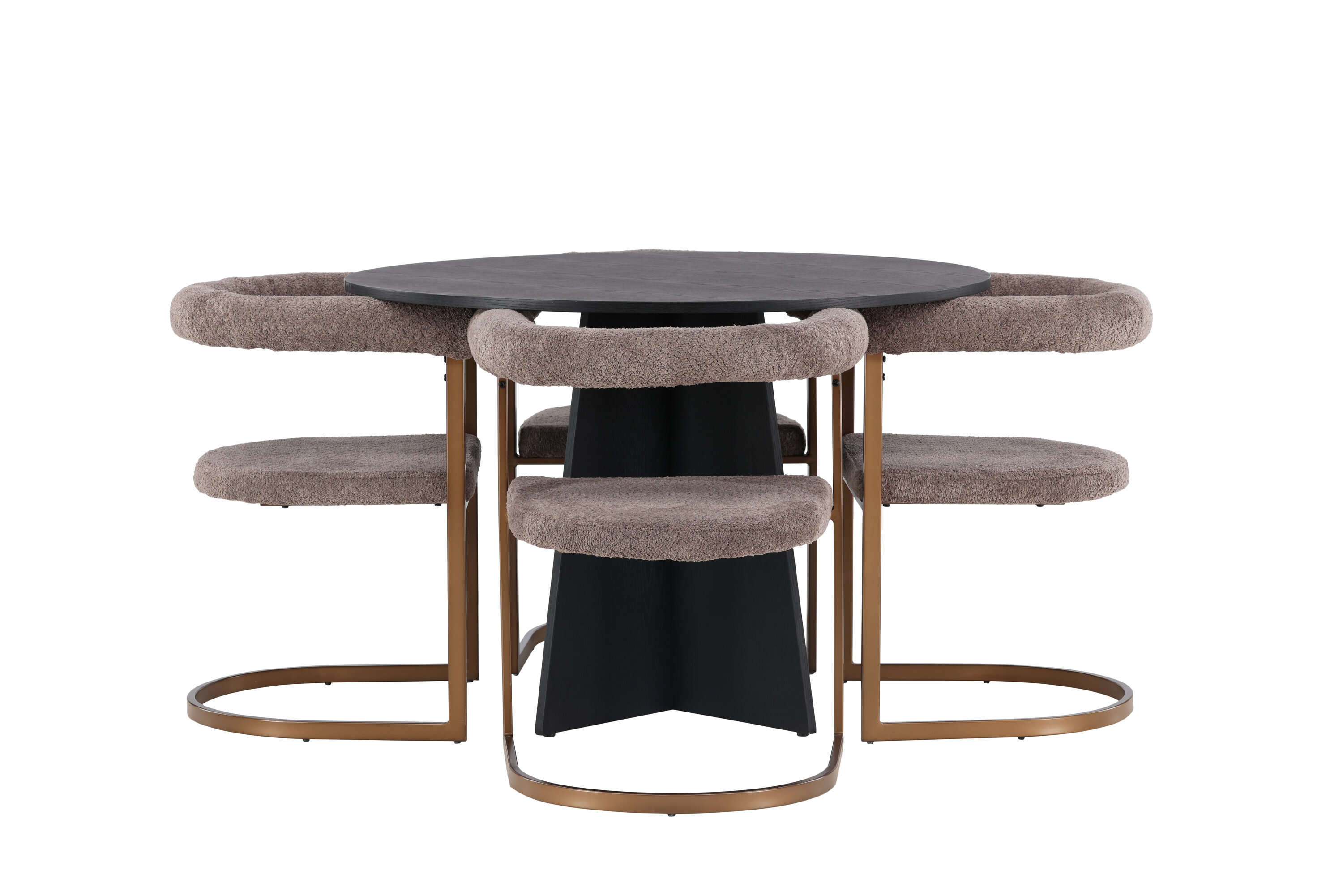 Bootcut, Morning ensemble repas rond noir, gris, marron Table : ⌀110 Chaise : 54 x 75 x 65 cm sur fond clair