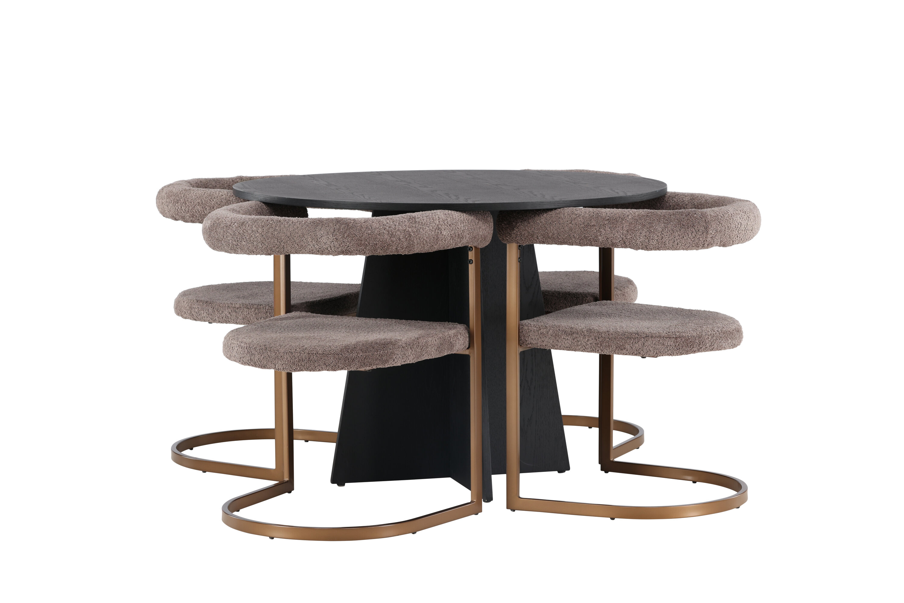 Bootcut, Morning ensemble repas rond noir, gris, marron Table : ⌀110 Chaise : 54 x 75 x 65 cm sur fond clair