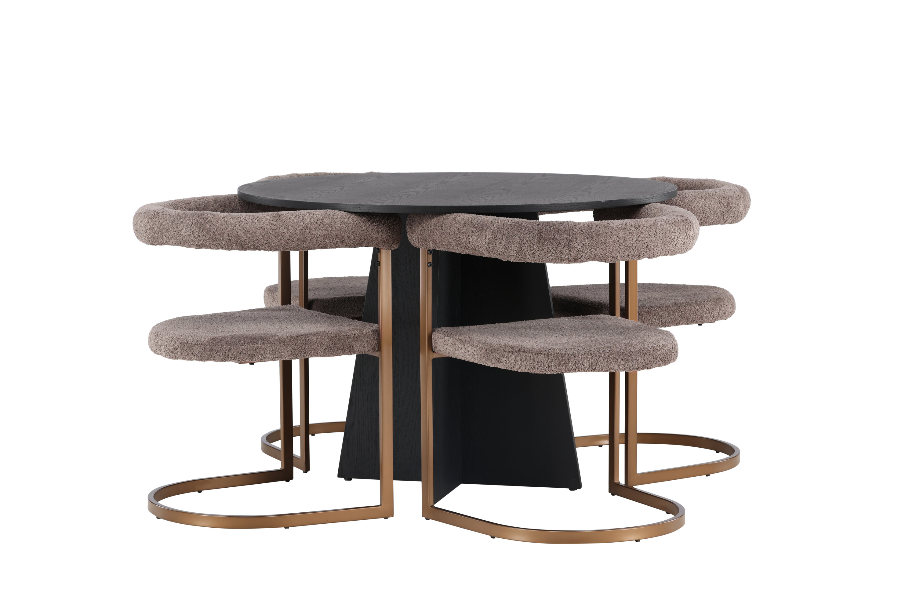 Bootcut, Morning ensemble repas rond noir, gris, marron Table : ⌀110 Chaise : 54 x 75 x 65 cm sur fond clair