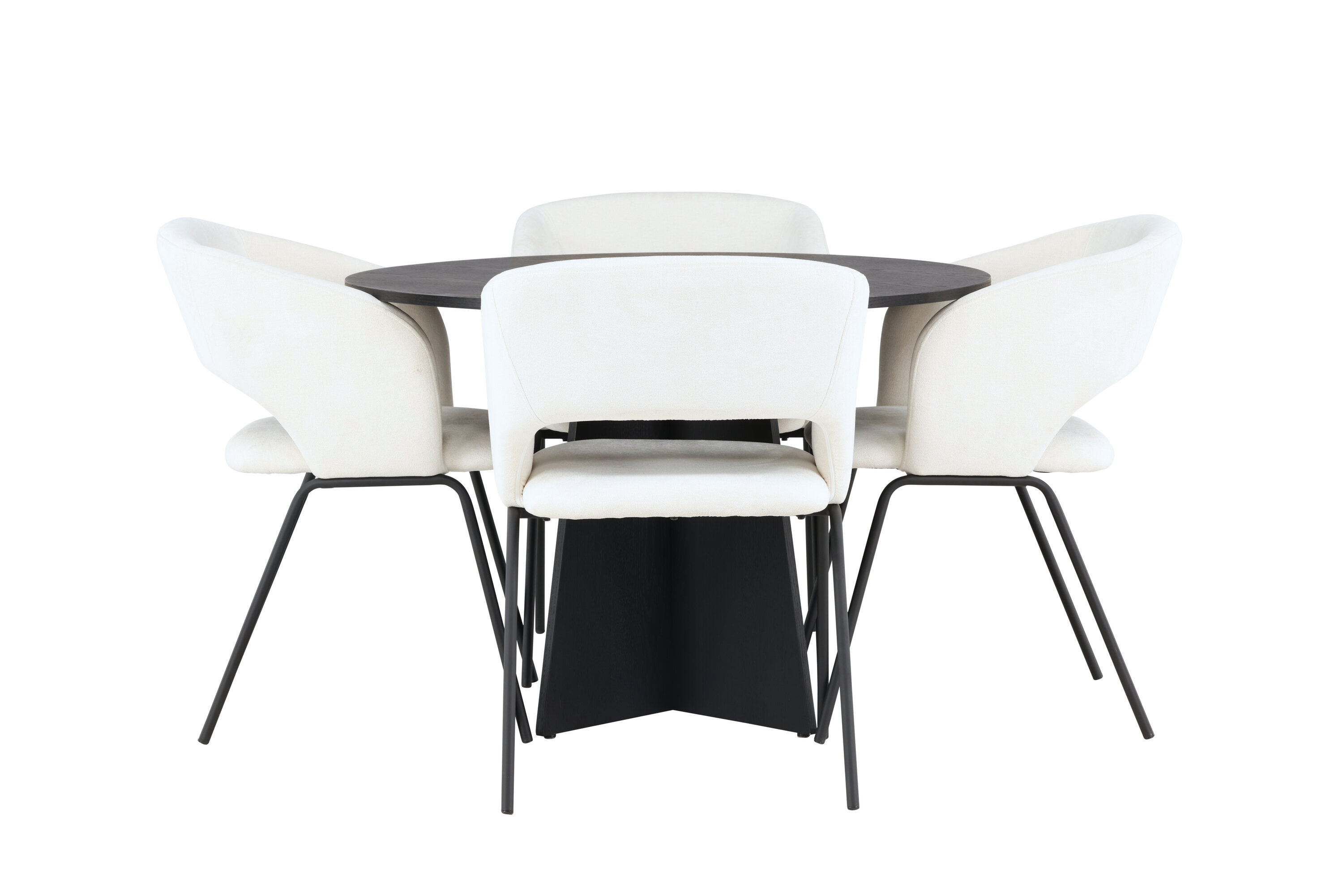 Bootcut, Day ensemble repas rond noir, blanc cassé Table : ⌀110 Chaise : 66 x 86 x 66 cm sur fond clair