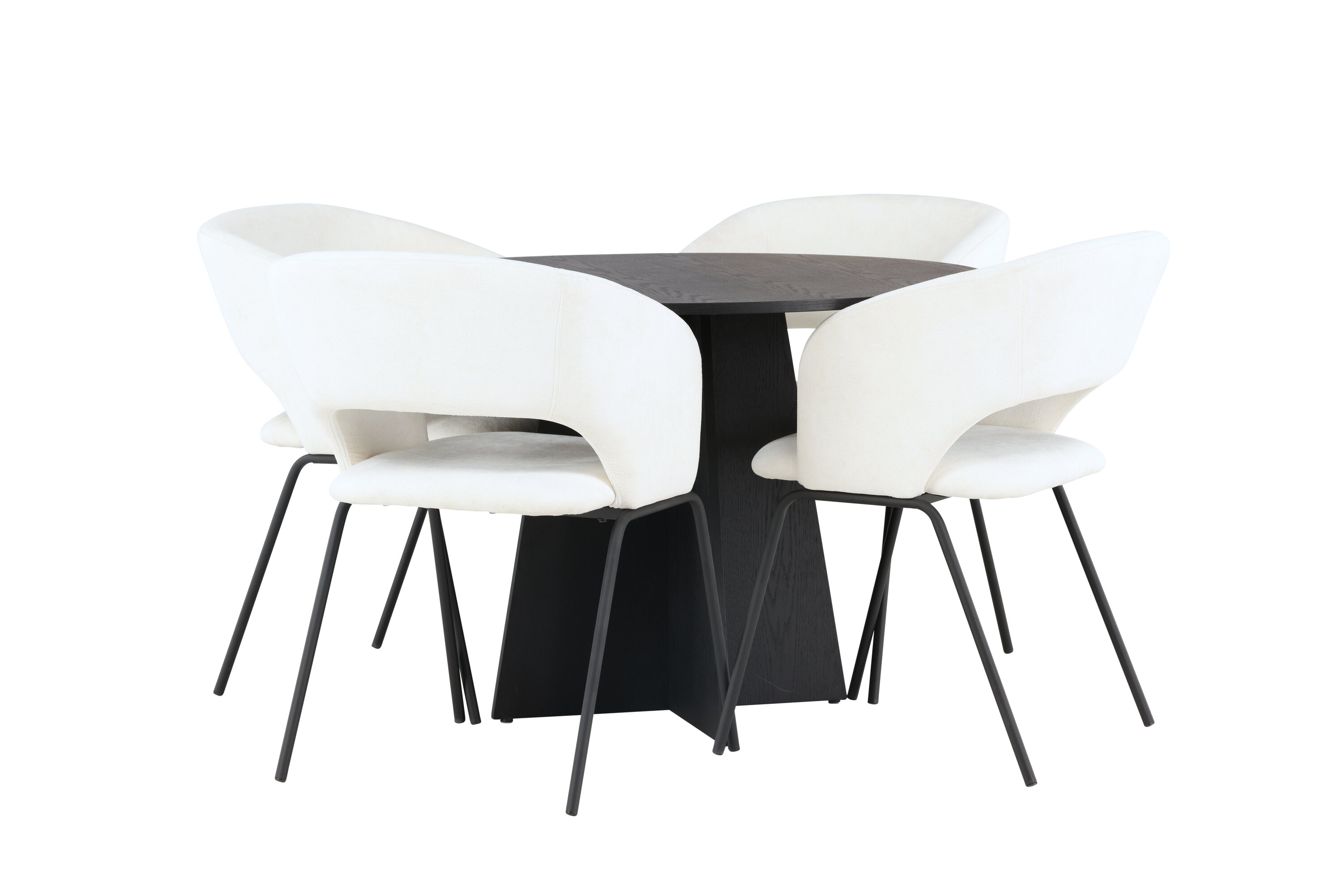 Bootcut, Day ensemble repas rond noir, blanc cassé Table : ⌀110 Chaise : 66 x 86 x 66 cm sur fond clair