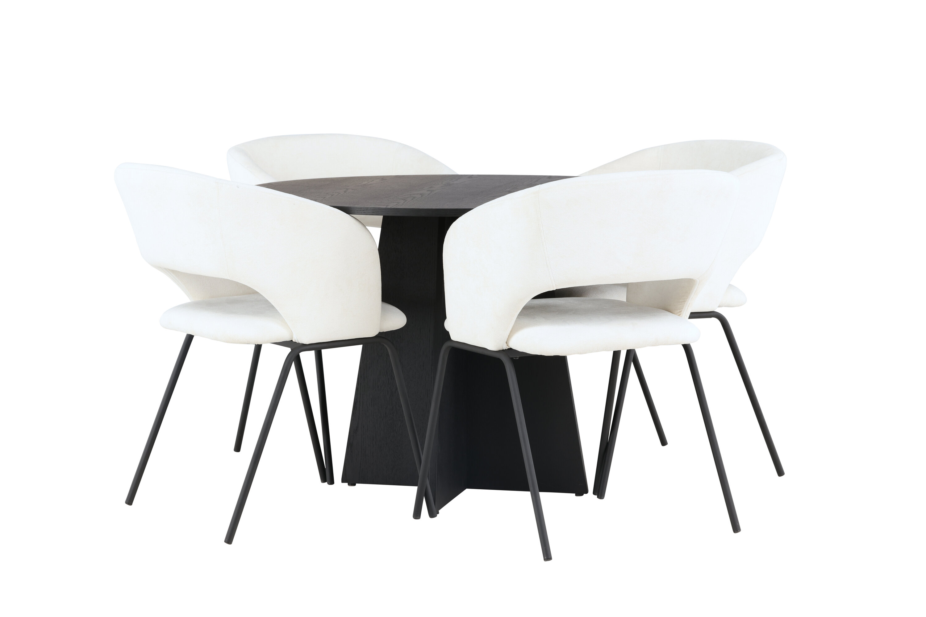 Bootcut, Day ensemble repas rond noir, blanc cassé Table : ⌀110 Chaise : 66 x 86 x 66 cm sur fond clair
