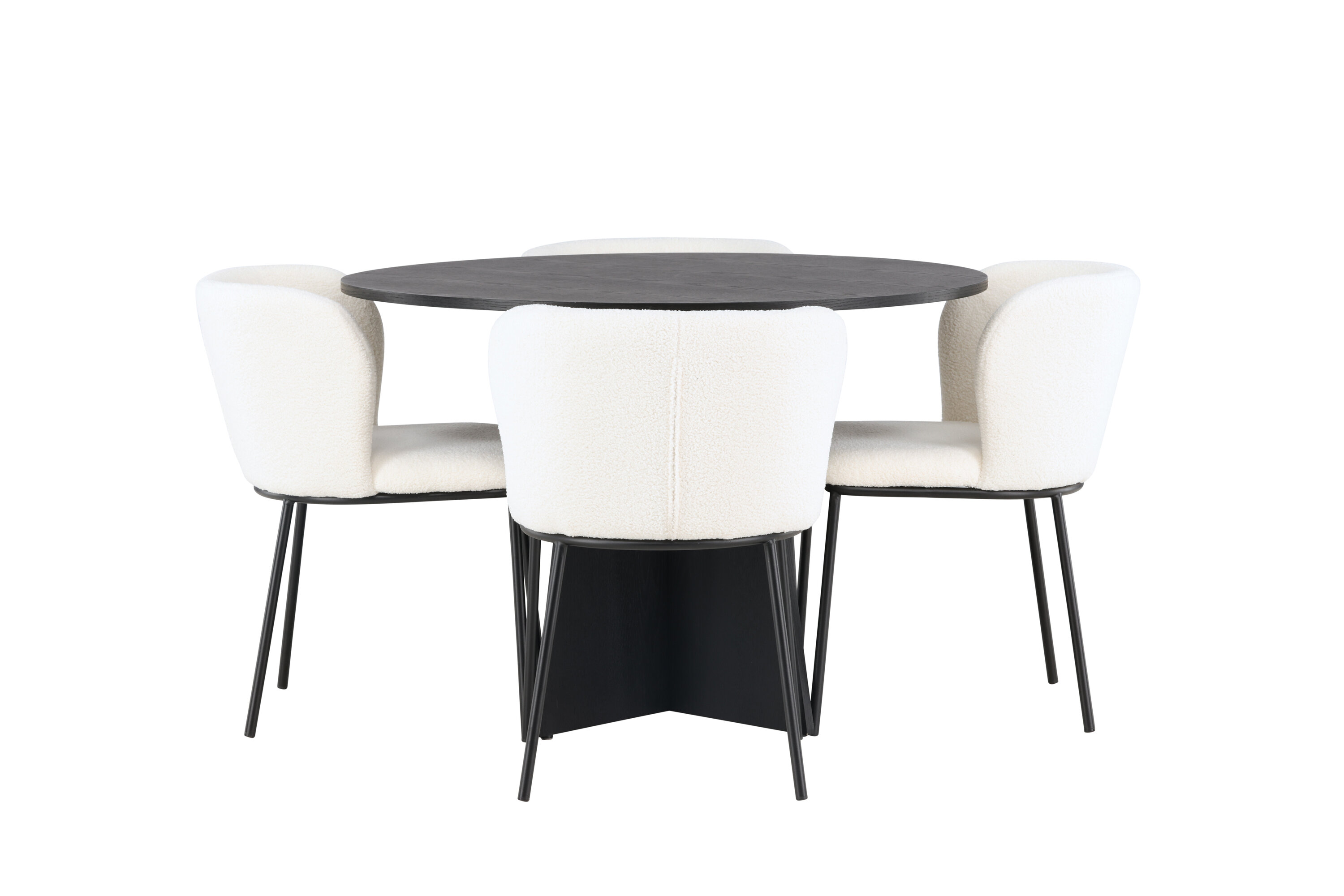 Bootcut, Edina ensemble repas rond noir, blanc Table : ⌀110 Chaise : 56 x 76 x 55 cm sur fond clair