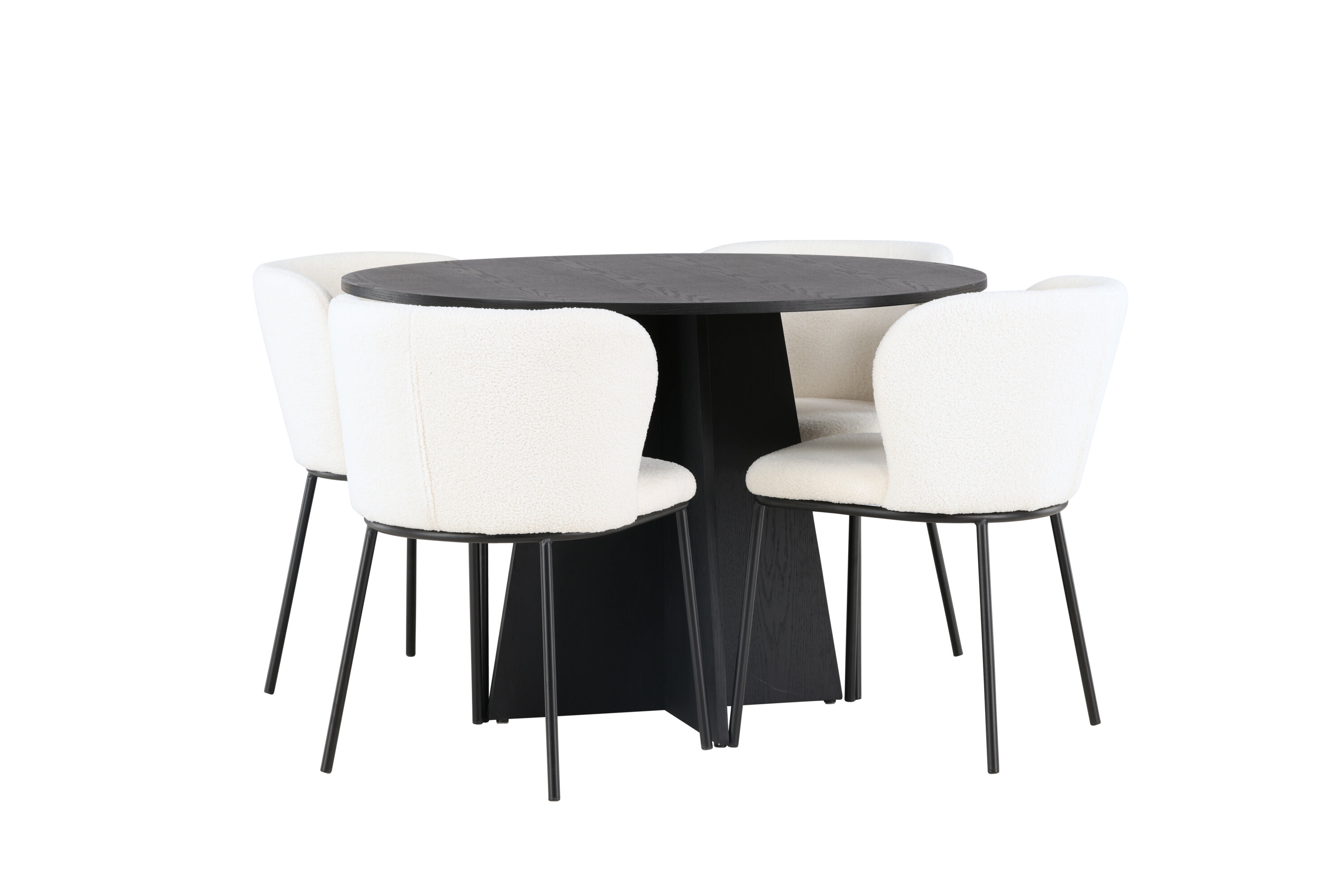 Bootcut, Edina ensemble repas rond noir, blanc Table : ⌀110 Chaise : 56 x 76 x 55 cm sur fond clair