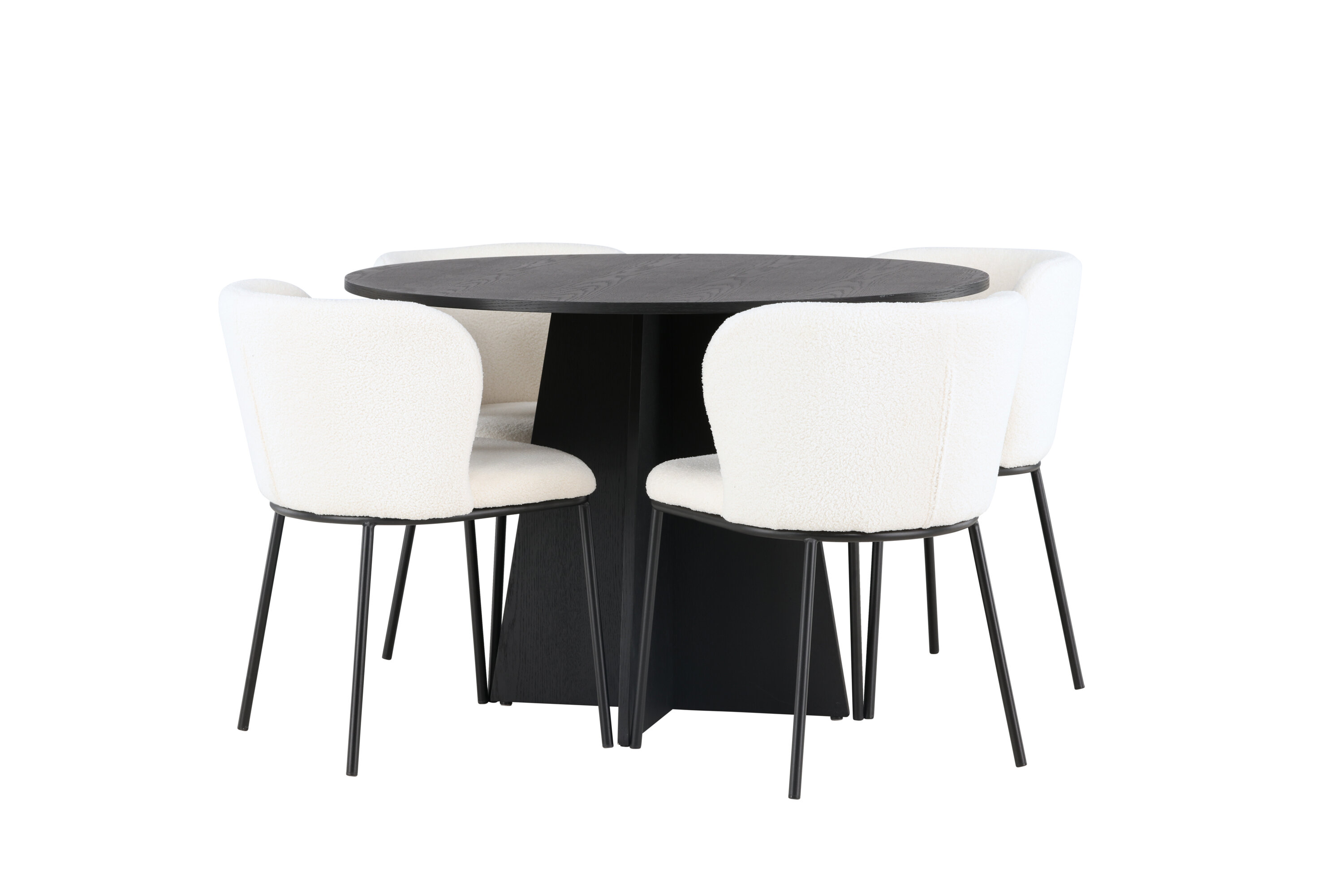Bootcut, Edina ensemble repas rond noir, blanc Table : ⌀110 Chaise : 56 x 76 x 55 cm sur fond clair