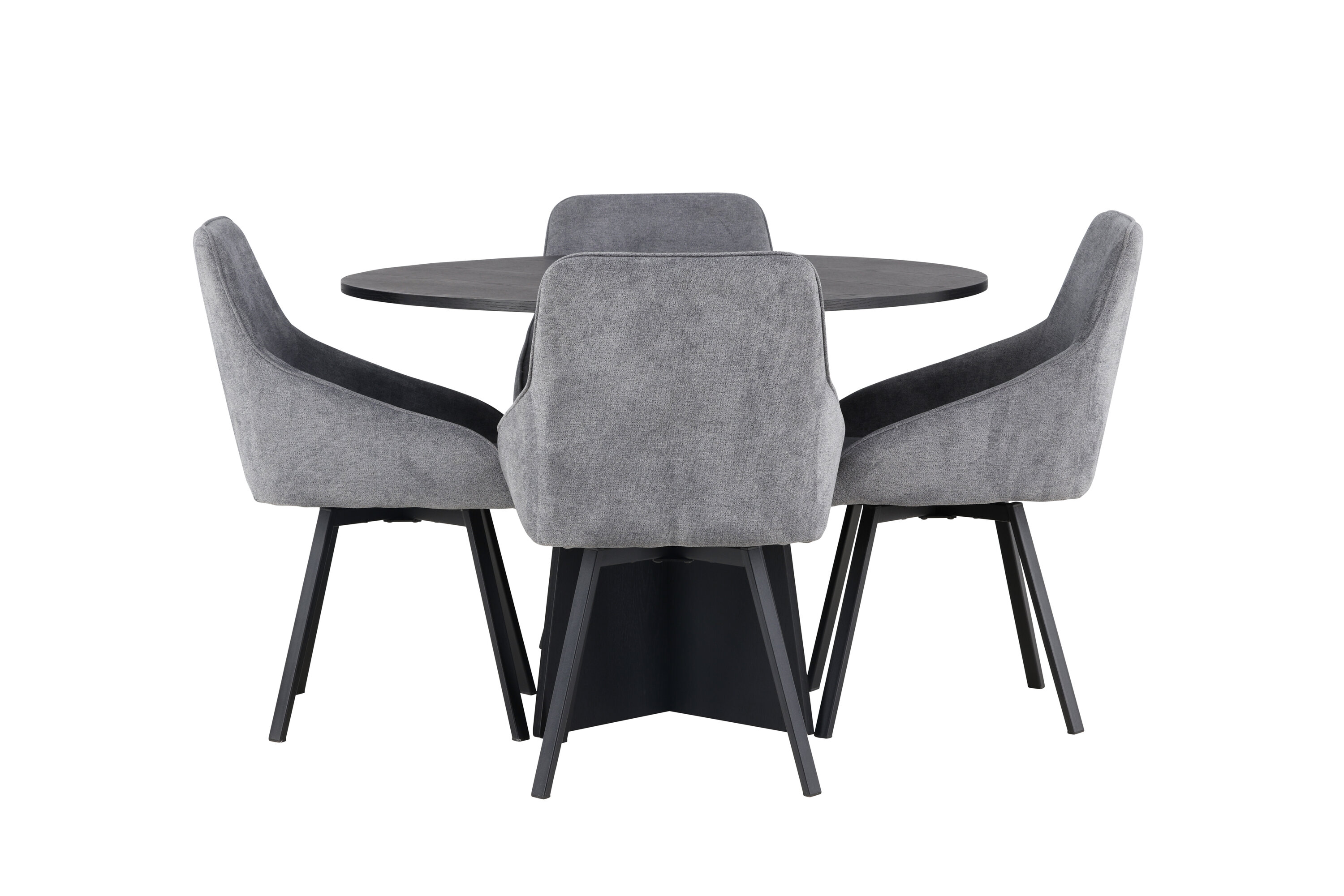 Bootcut, Rosie ensemble repas rond noir, gris Table : ⌀110 Chaise : 60 x 88 x 55 cm sur fond clair
