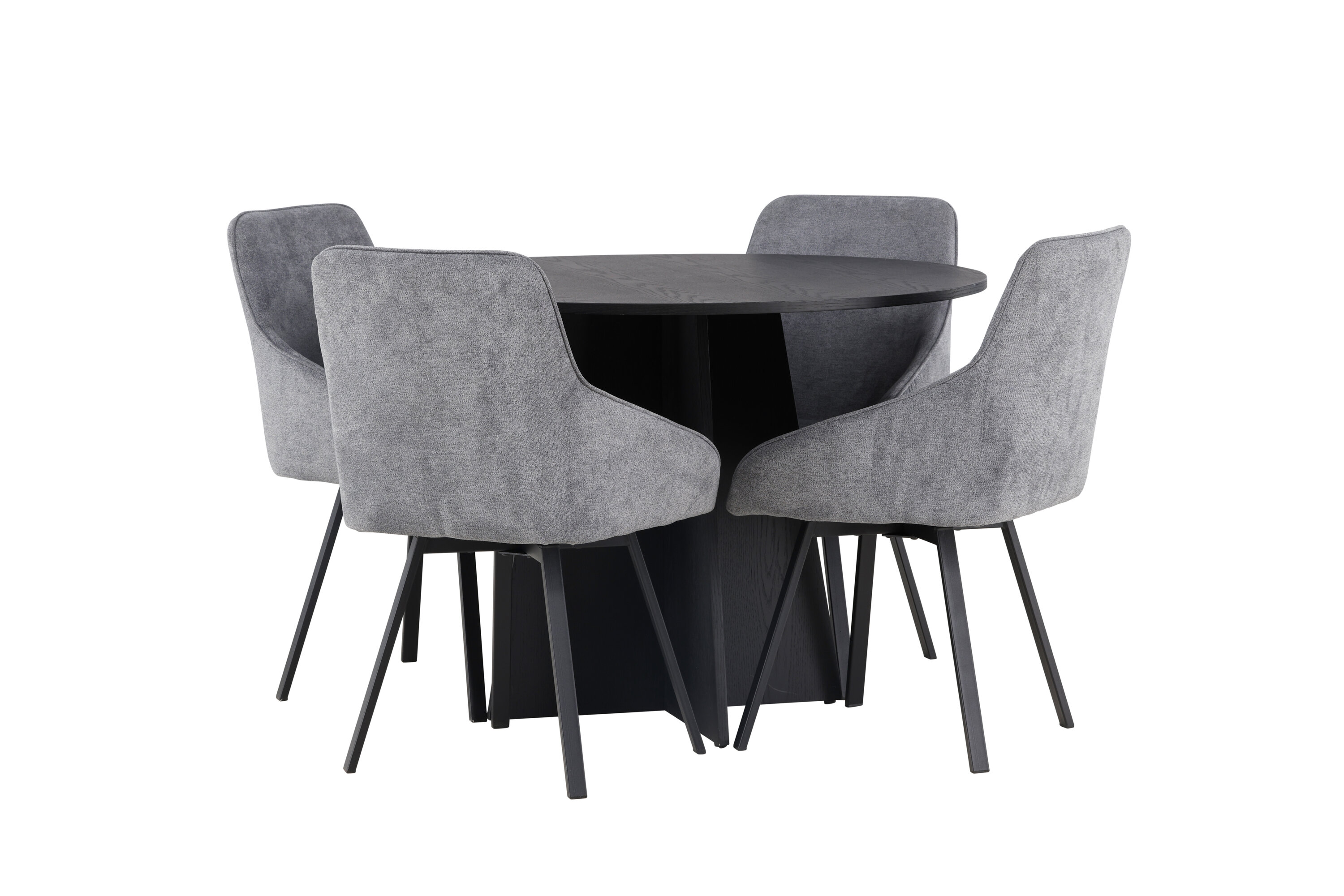 Bootcut, Rosie ensemble repas rond noir, gris Table : ⌀110 Chaise : 60 x 88 x 55 cm sur fond clair