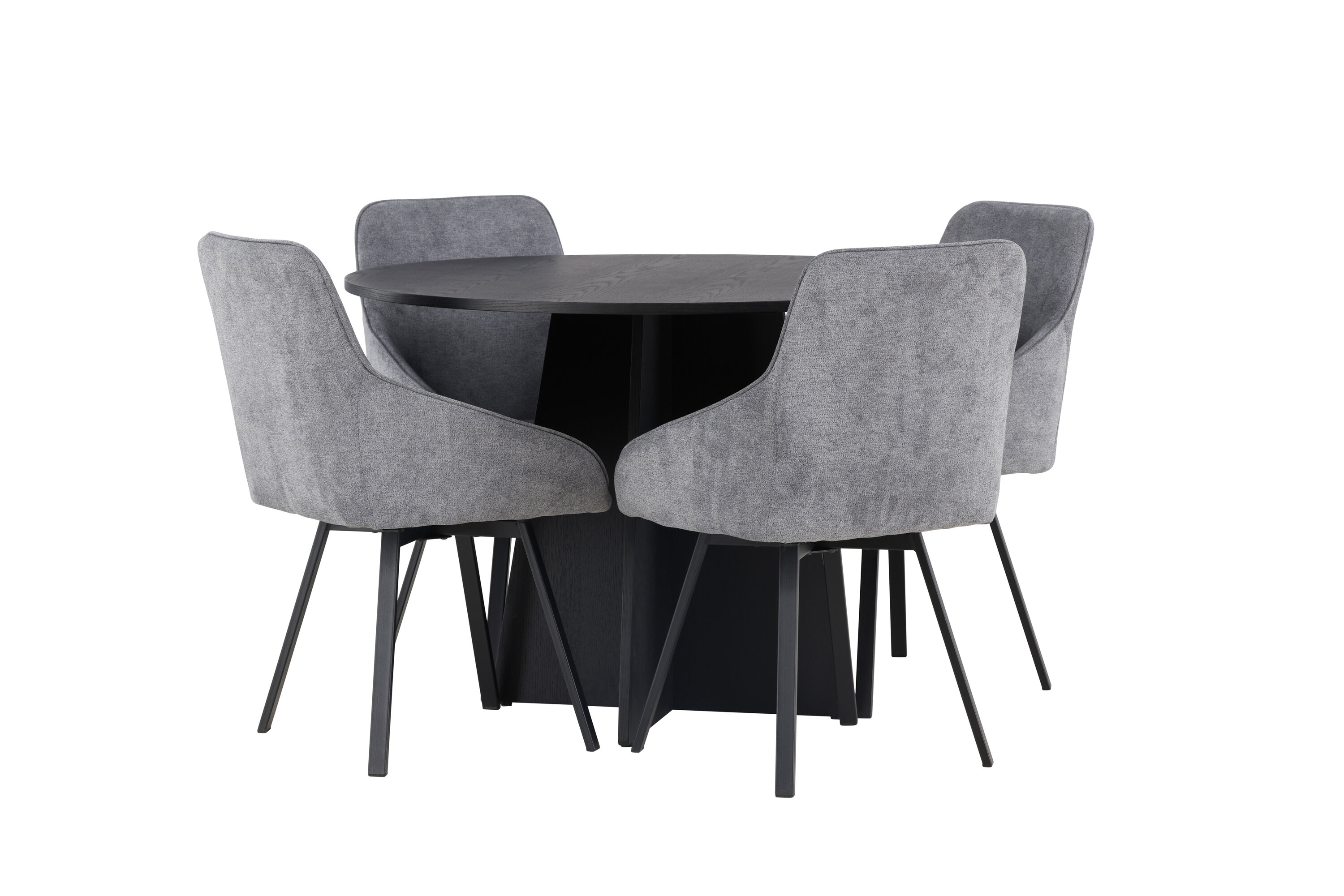 Bootcut, Rosie ensemble repas rond noir, gris Table : ⌀110 Chaise : 60 x 88 x 55 cm sur fond clair