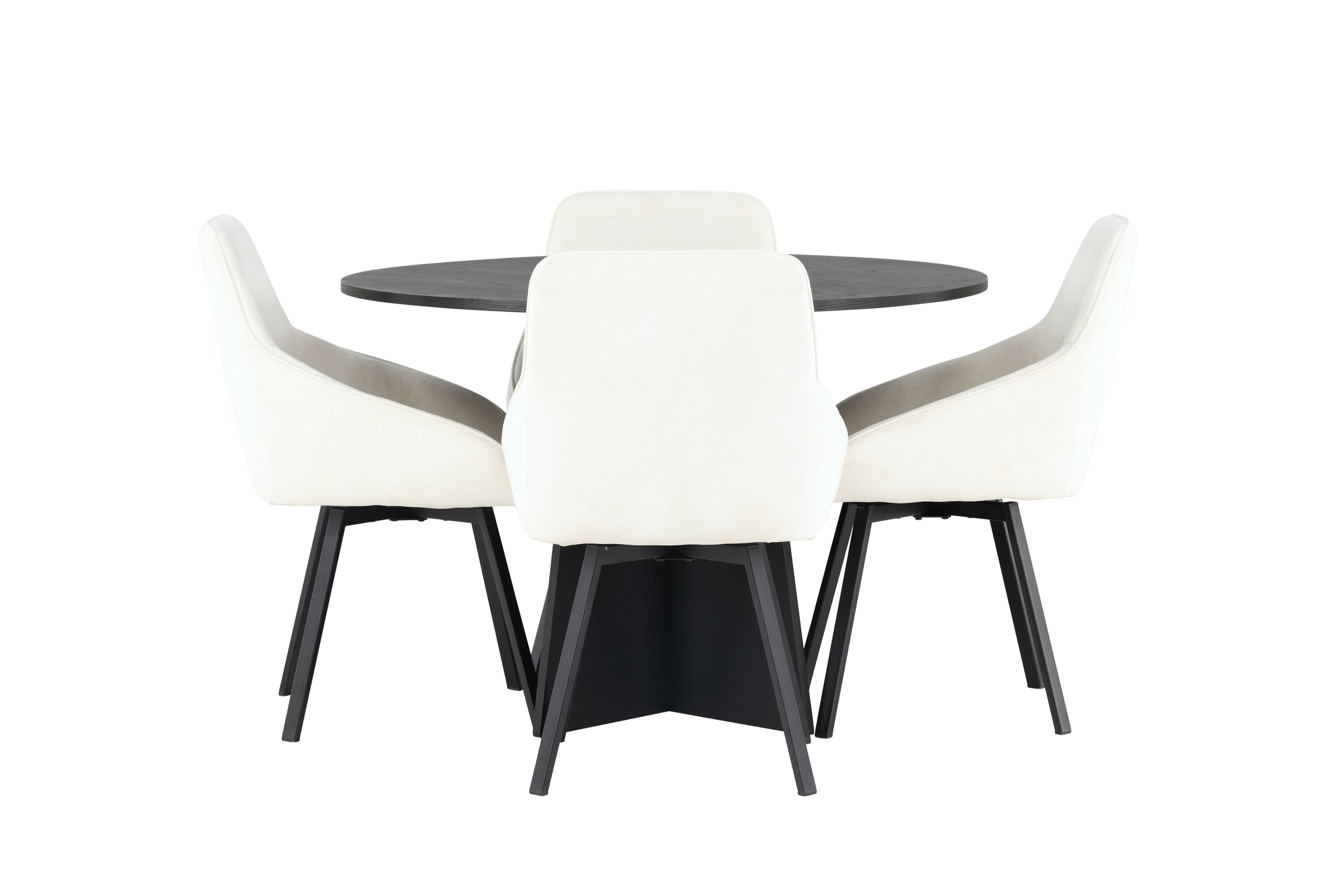 Rosie ensemble repas rond noir, beige Table : ⌀110 Chaise : 60 x 88 x 55 cm sur fond clair