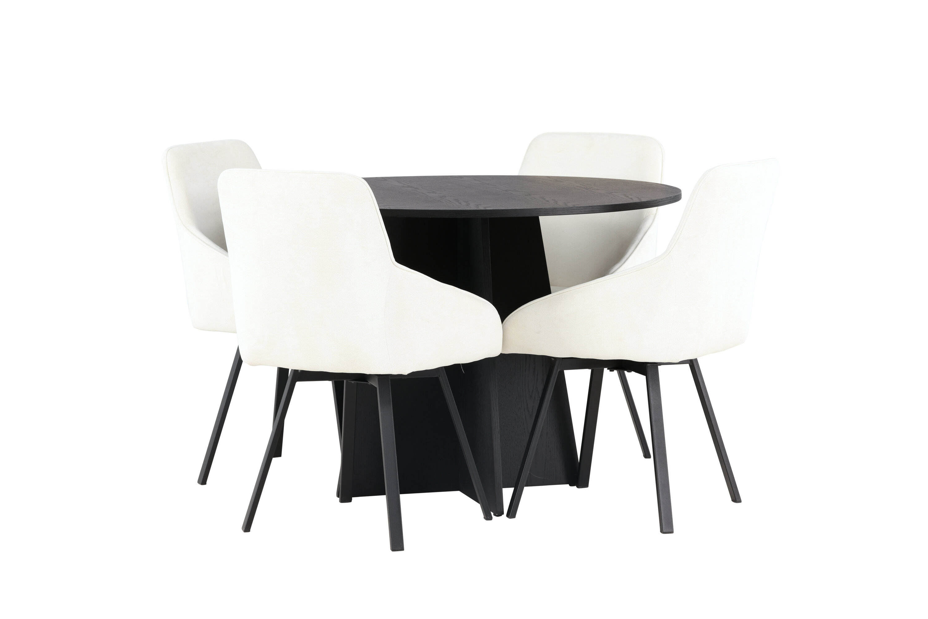 Rosie ensemble repas rond noir, beige Table : ⌀110 Chaise : 60 x 88 x 55 cm sur fond clair