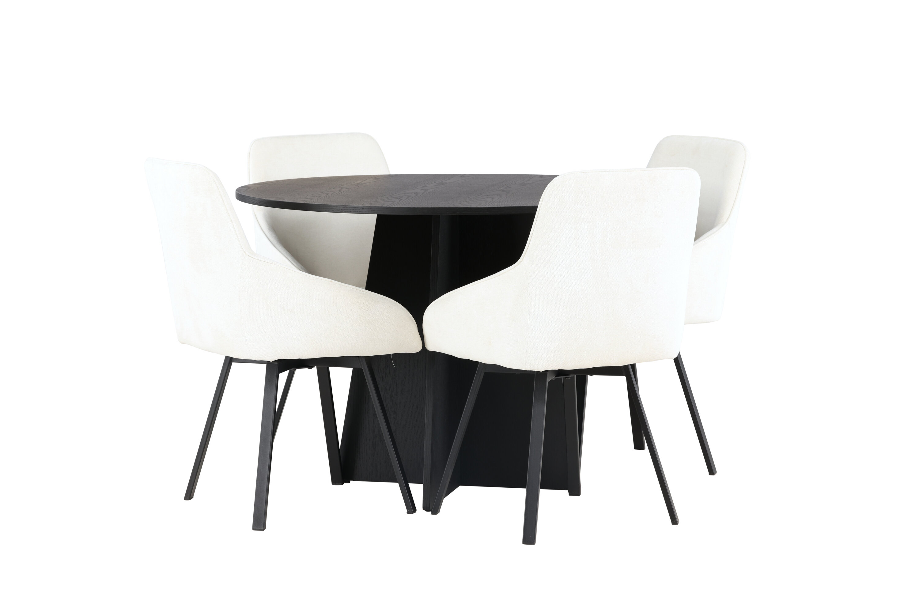 Rosie ensemble repas rond noir, beige Table : ⌀110 Chaise : 60 x 88 x 55 cm sur fond clair