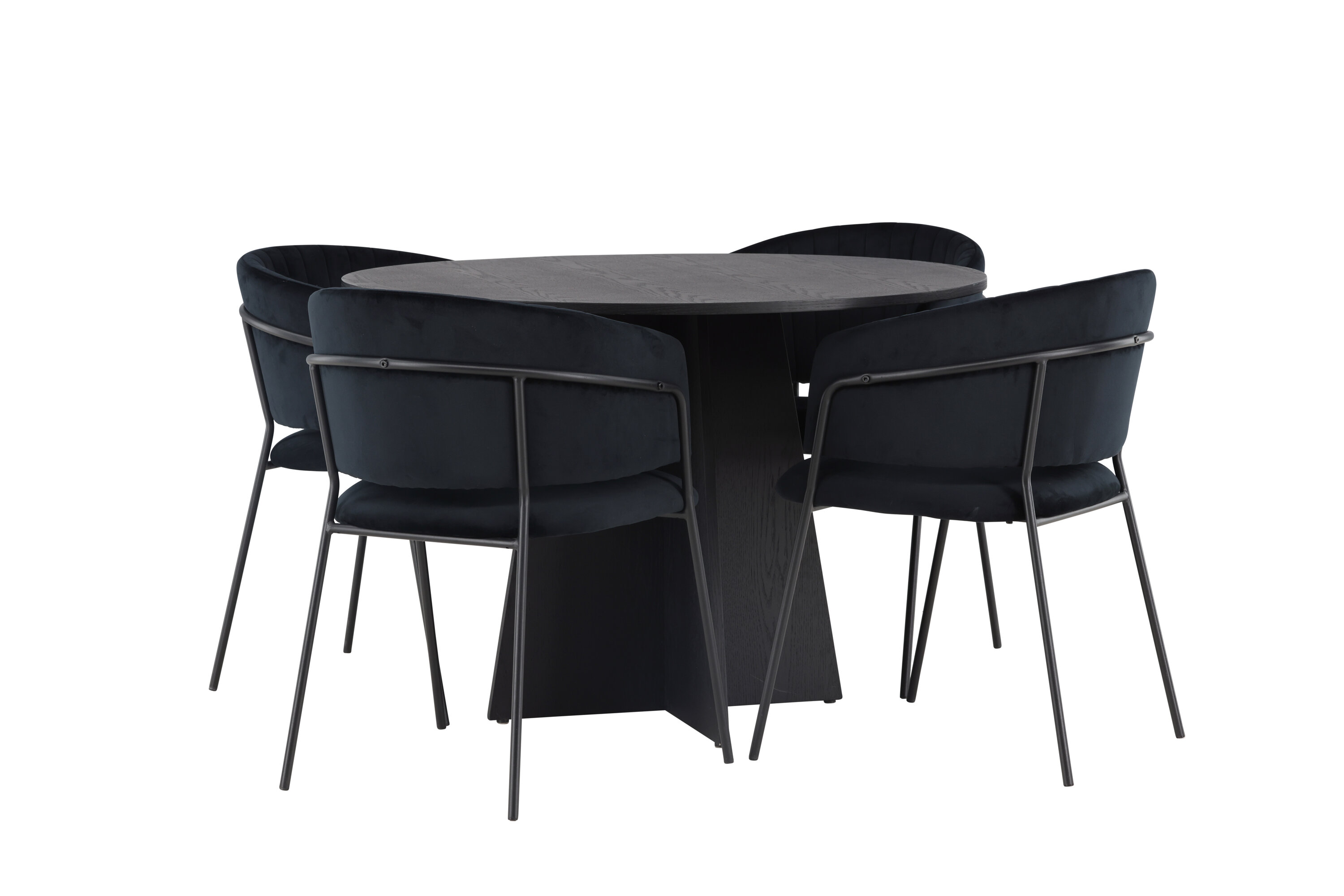 Bootcut, Selma ensemble repas rond noir Table : ⌀110 Chaise : 58 x 82 x 54 cm sur fond clair