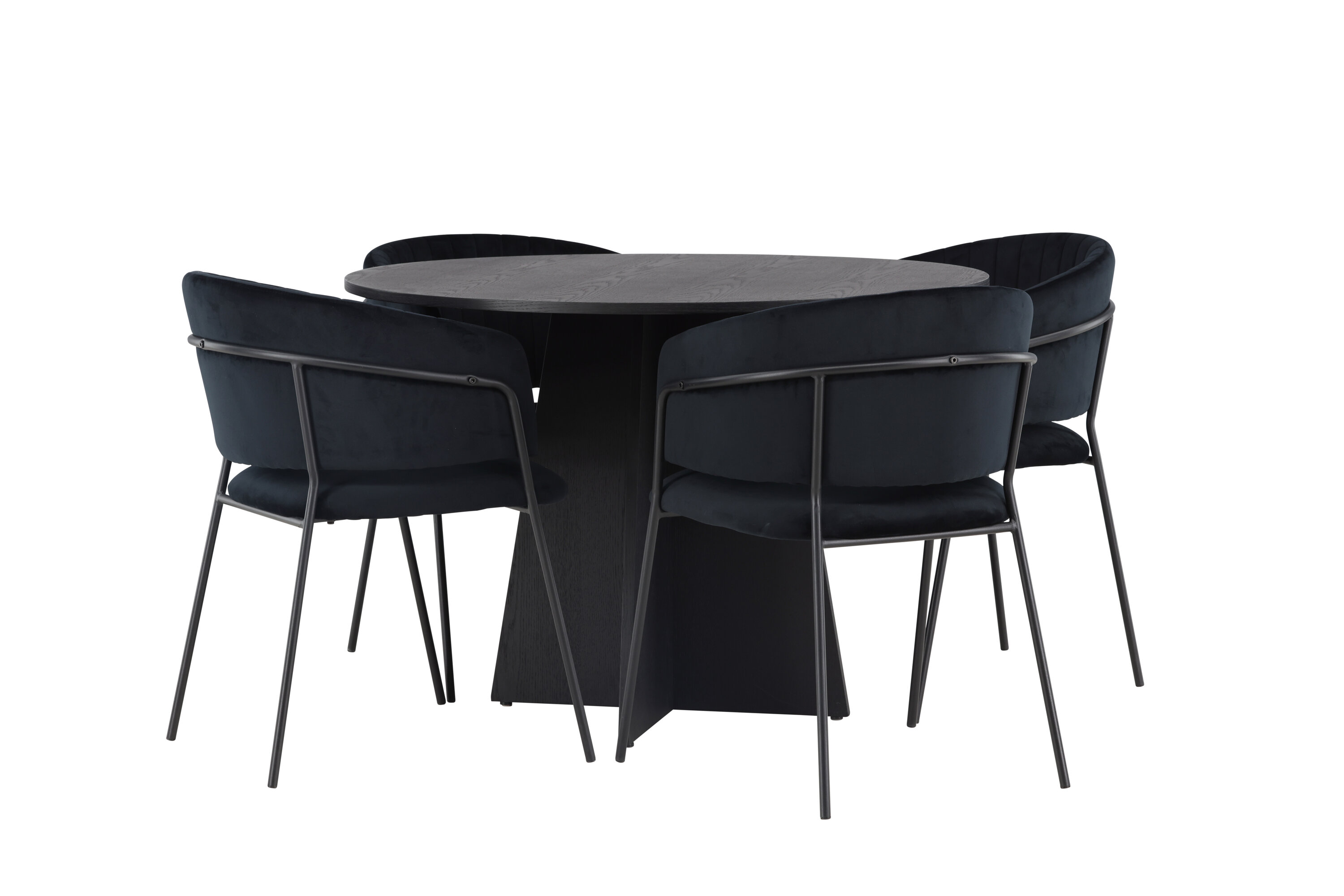 Bootcut, Selma ensemble repas rond noir Table : ⌀110 Chaise : 58 x 82 x 54 cm sur fond clair