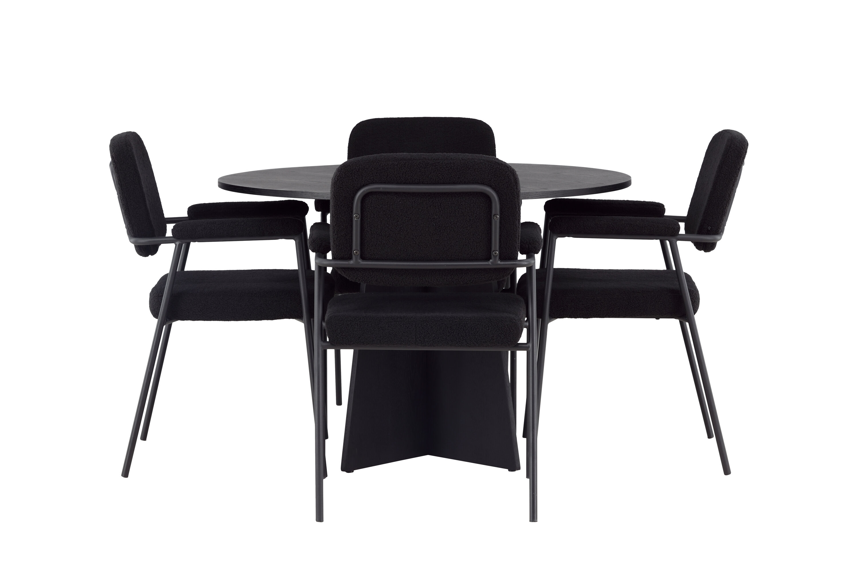 Bootcut, Yesterday ensemble repas rond noir Table : ⌀110 Chaise : 60,5 x 90 x 58 cm sur fond clair