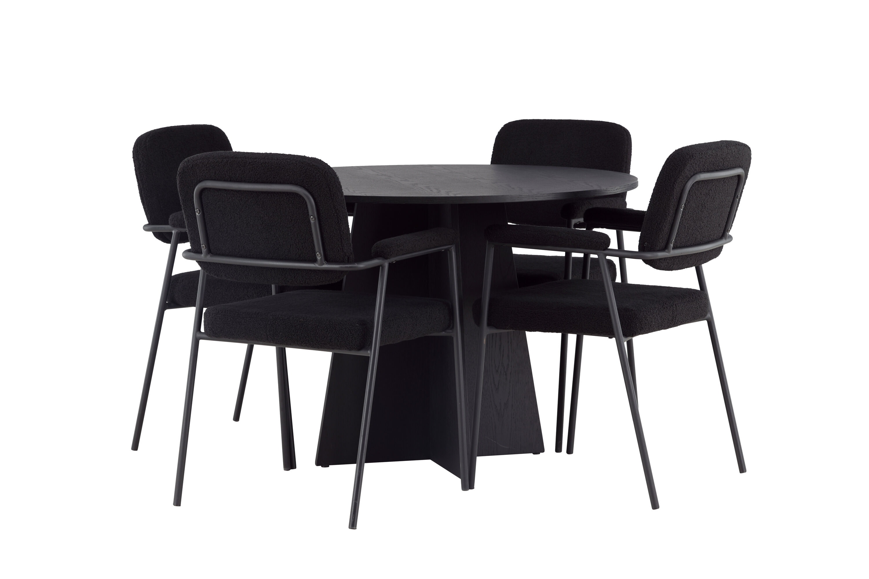 Bootcut, Yesterday ensemble repas rond noir Table : ⌀110 Chaise : 60,5 x 90 x 58 cm sur fond clair
