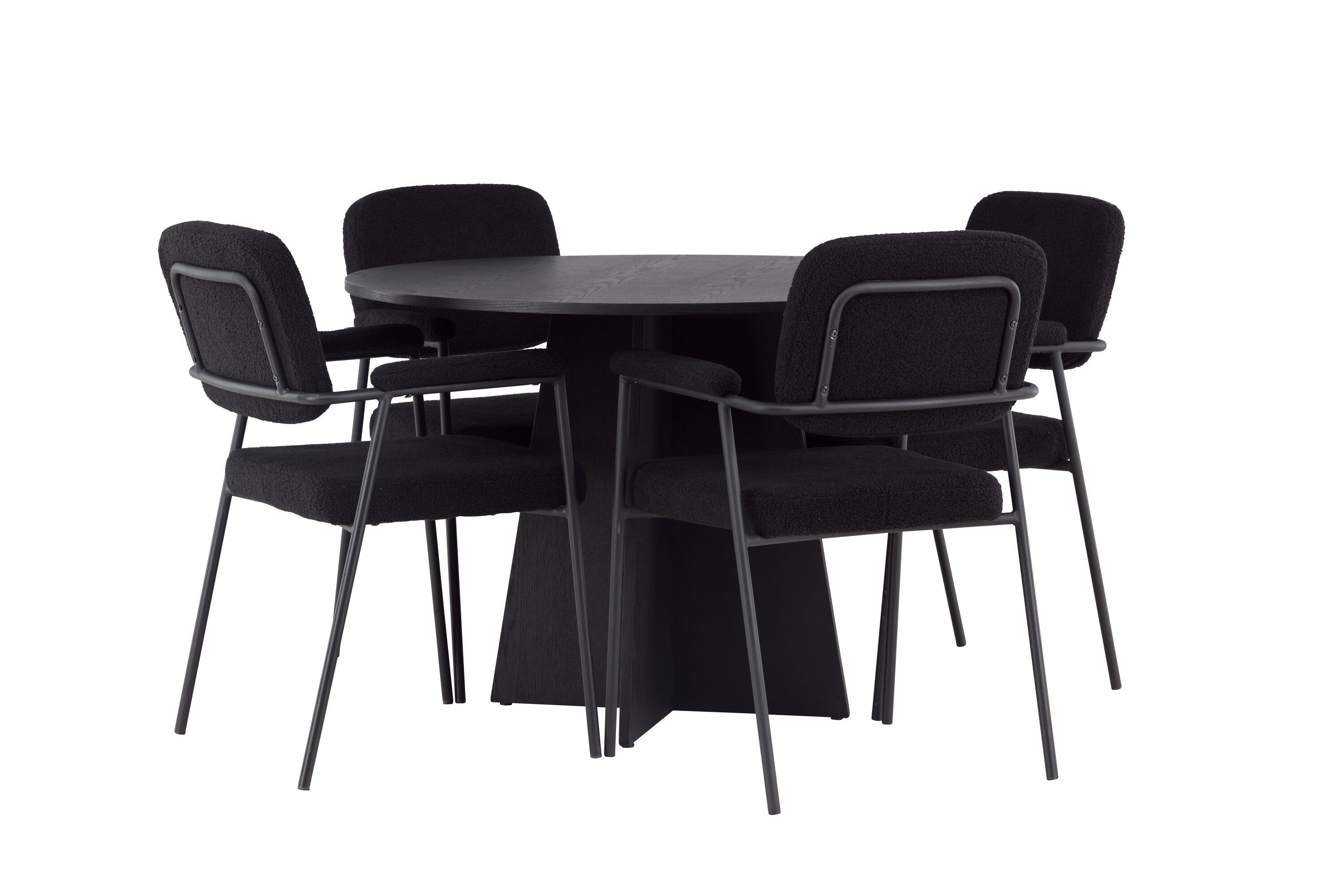 Bootcut, Yesterday ensemble repas rond noir Table : ⌀110 Chaise : 60,5 x 90 x 58 cm sur fond clair